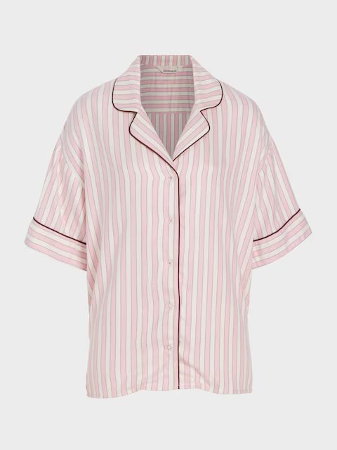 Pink Stripe Viscose Flannelette Short Sleeve Shirt