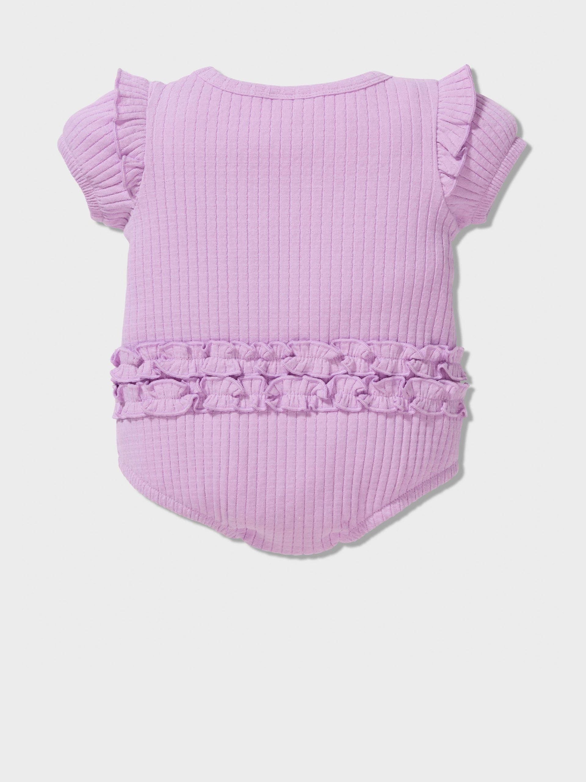 Baby Purple Frill Ribbed Romper lilac