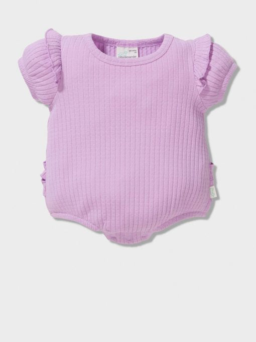 Baby Purple Frill Ribbed Romper lilac