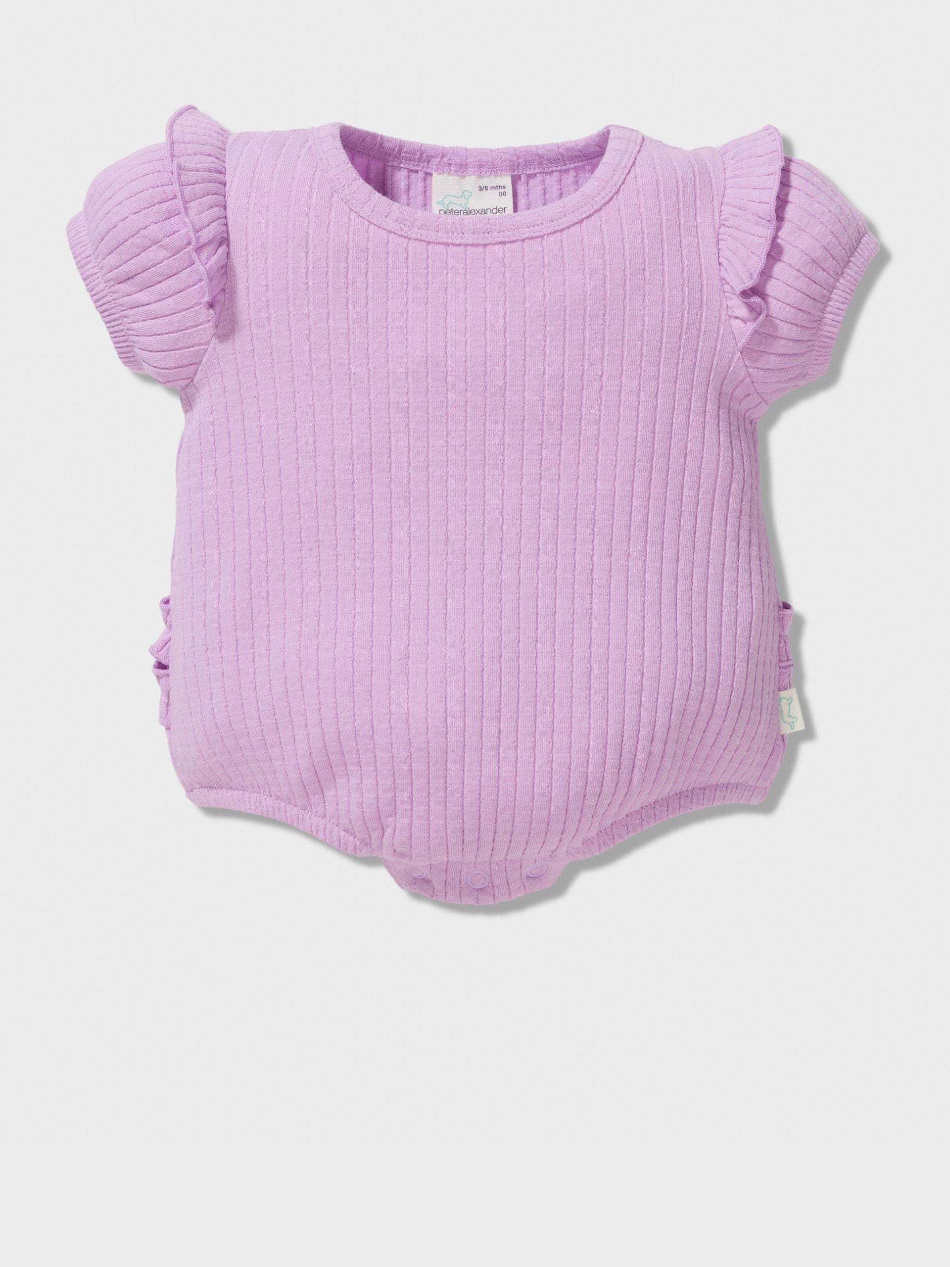 Baby Purple Frill Ribbed Romper lilac
