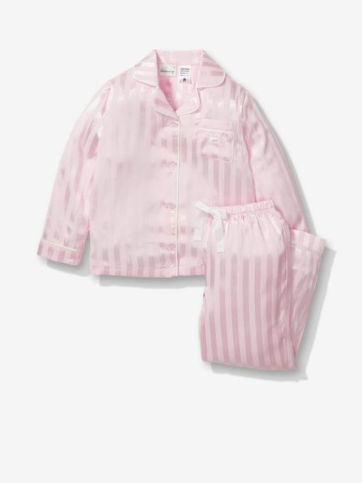 Jnr Girls Pink Stripe Satin Pj Set pink