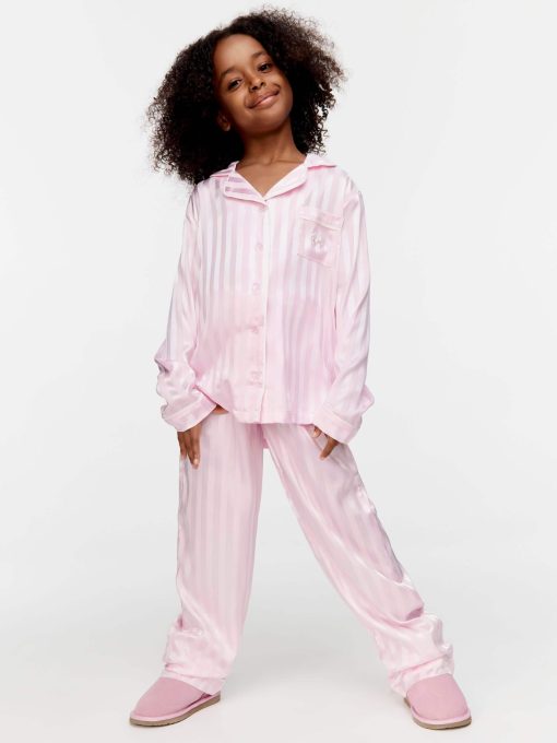 Girls Pink Stripe Satin Pj Set pink