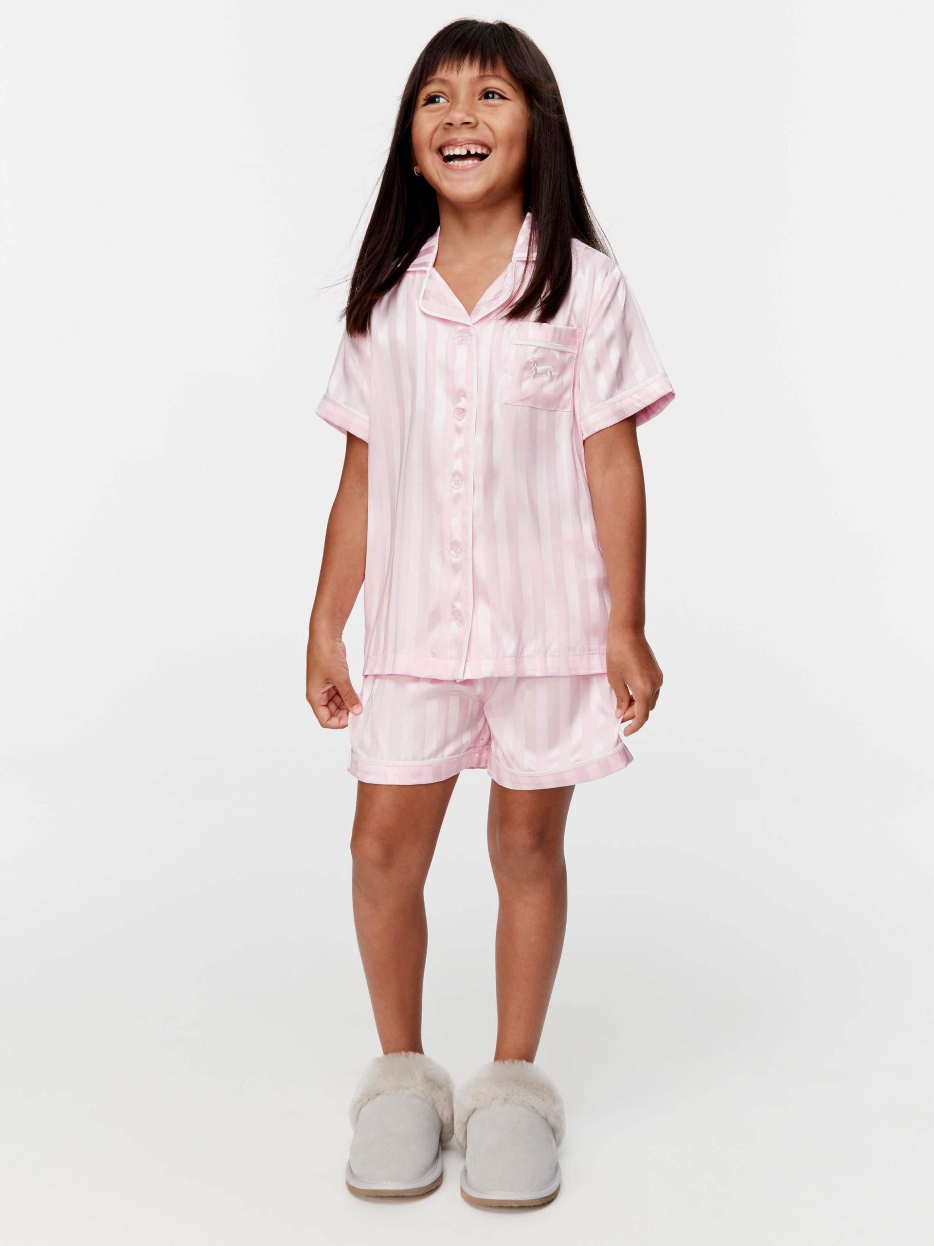Jnr Girls Pink Stripe Satin Pj Set pink