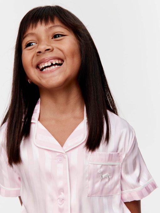 Jnr Girls Pink Stripe Satin Pj Set pink