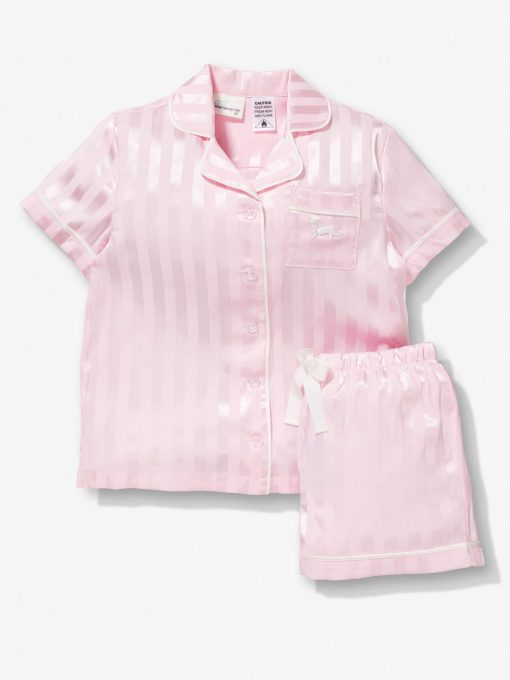 Girls Pink Stripe Satin Pj Set pink