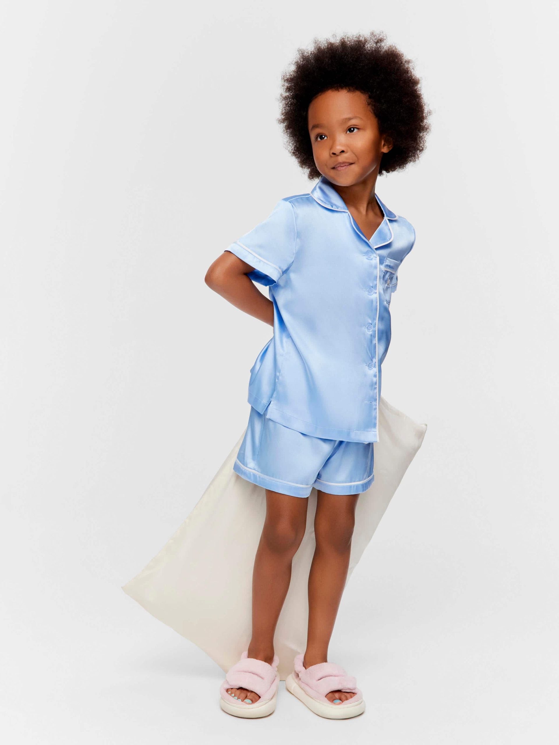 Jnr Girls Classic Satin Cornflower Pj Set cornflower