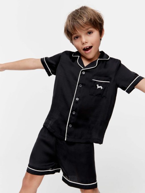 Jnr Kids Black Satin Pj Set black