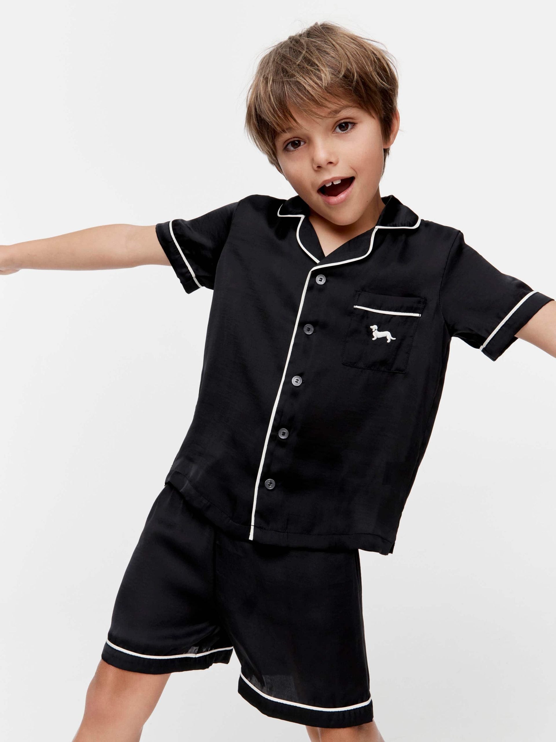 Jnr Kids Black Satin Pj Set black