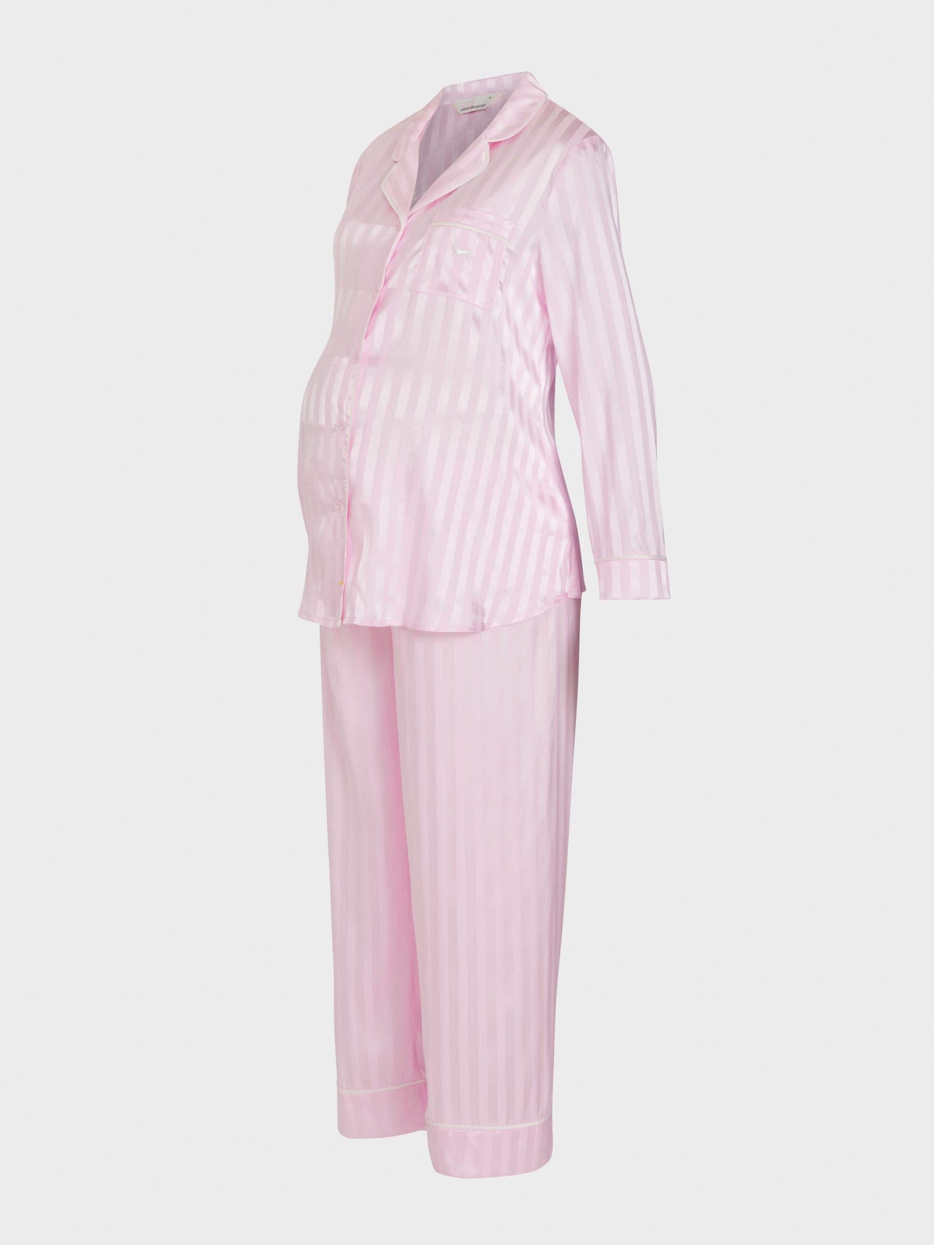 Maternity Long Pink Stripe Chic Satin Pj Set Pink