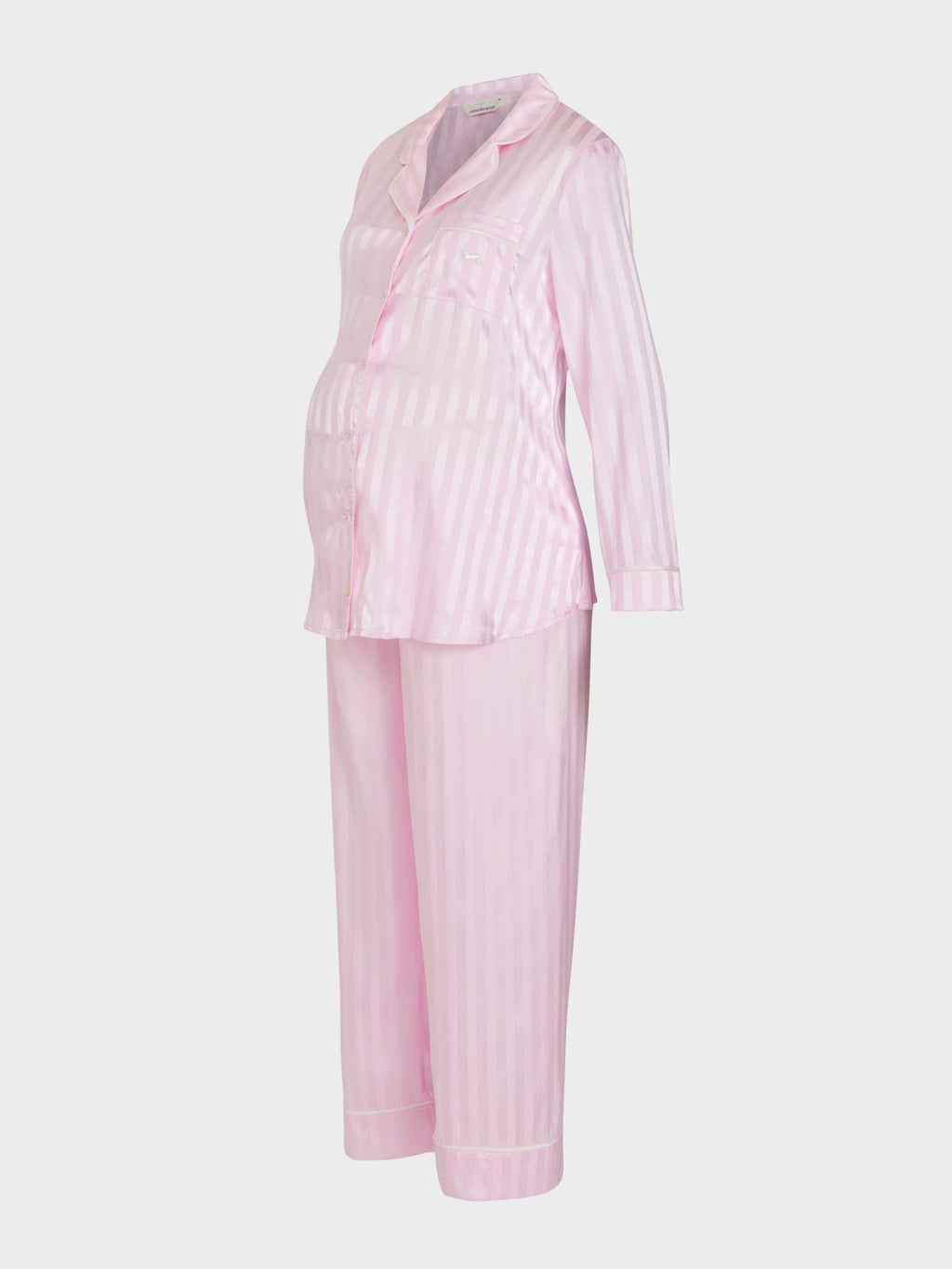 Maternity Long Pink Stripe Chic Satin Pj Set pink