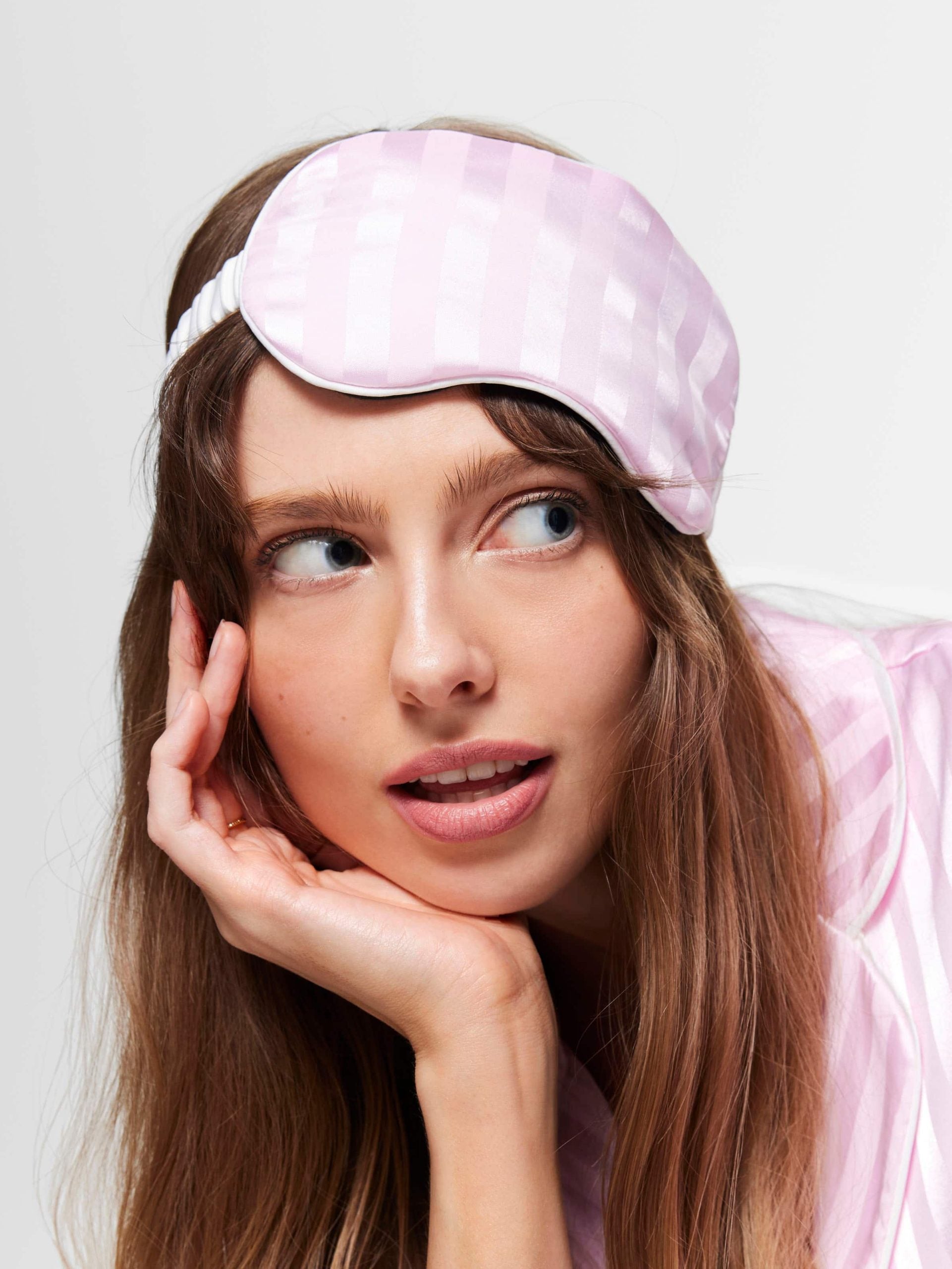 Pink Stripe Satin Eye Mask pink