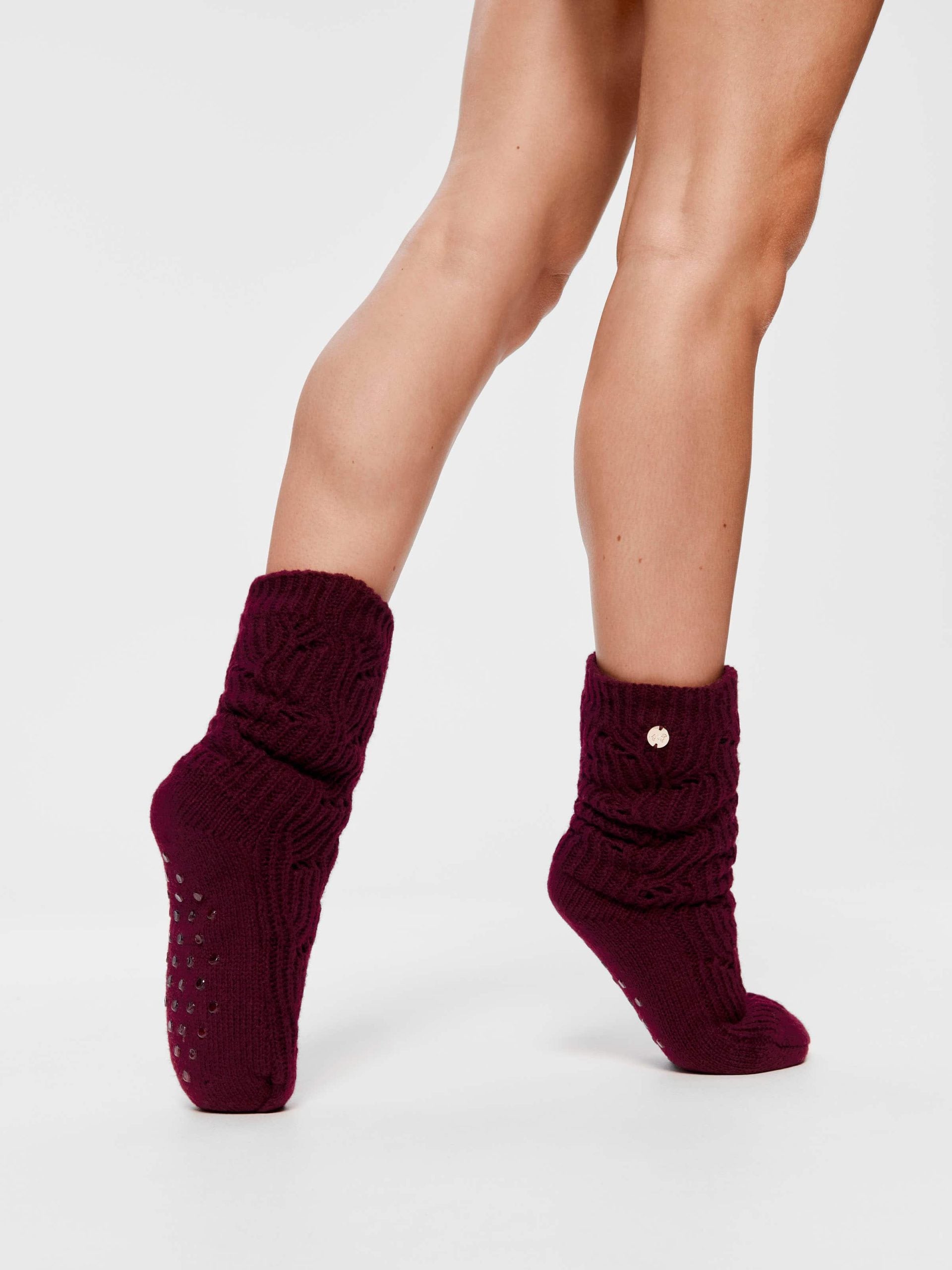 Long Plum Chunky Cable Sock plum