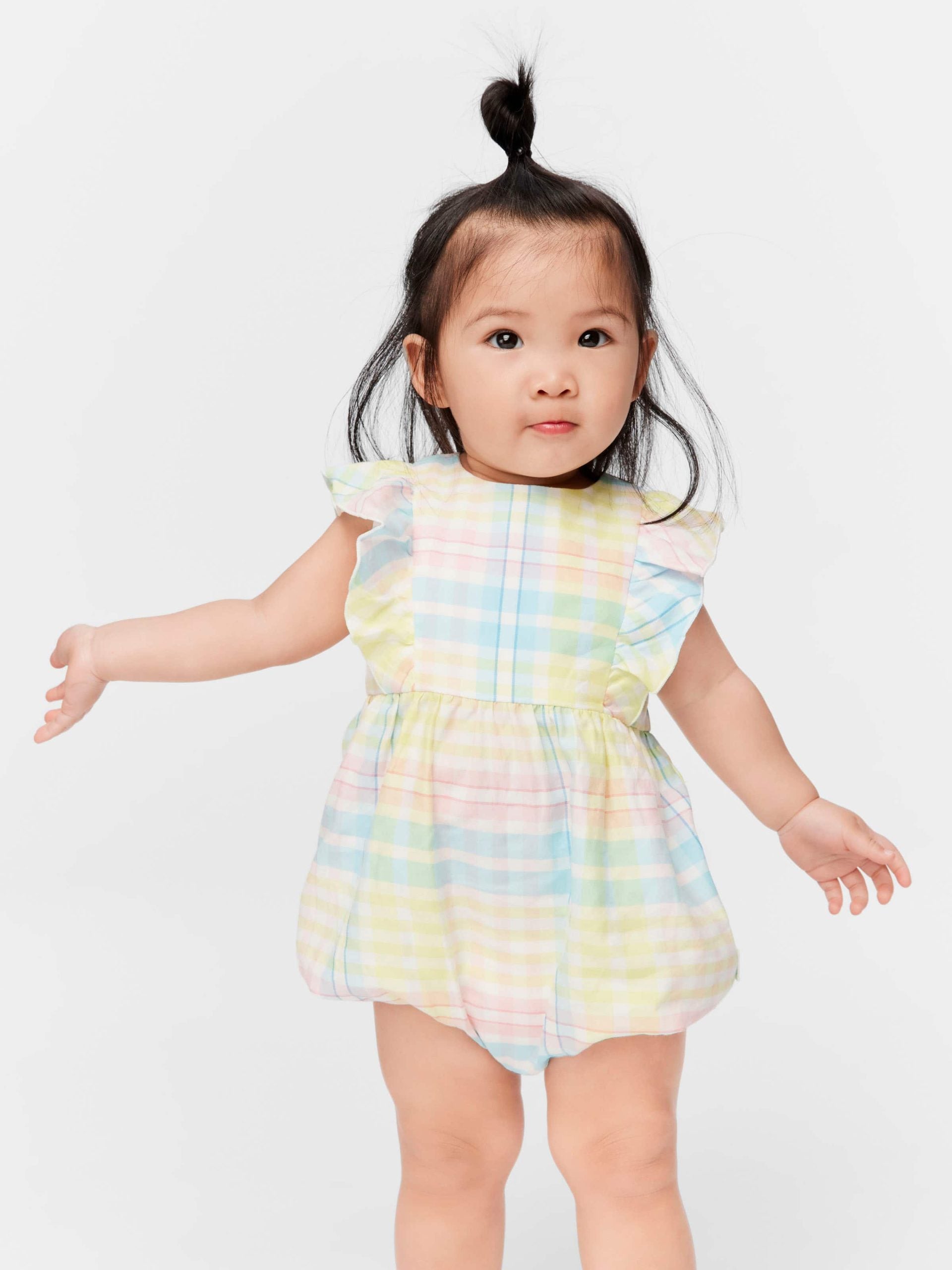 Baby Pastel Check Frill Romper multi