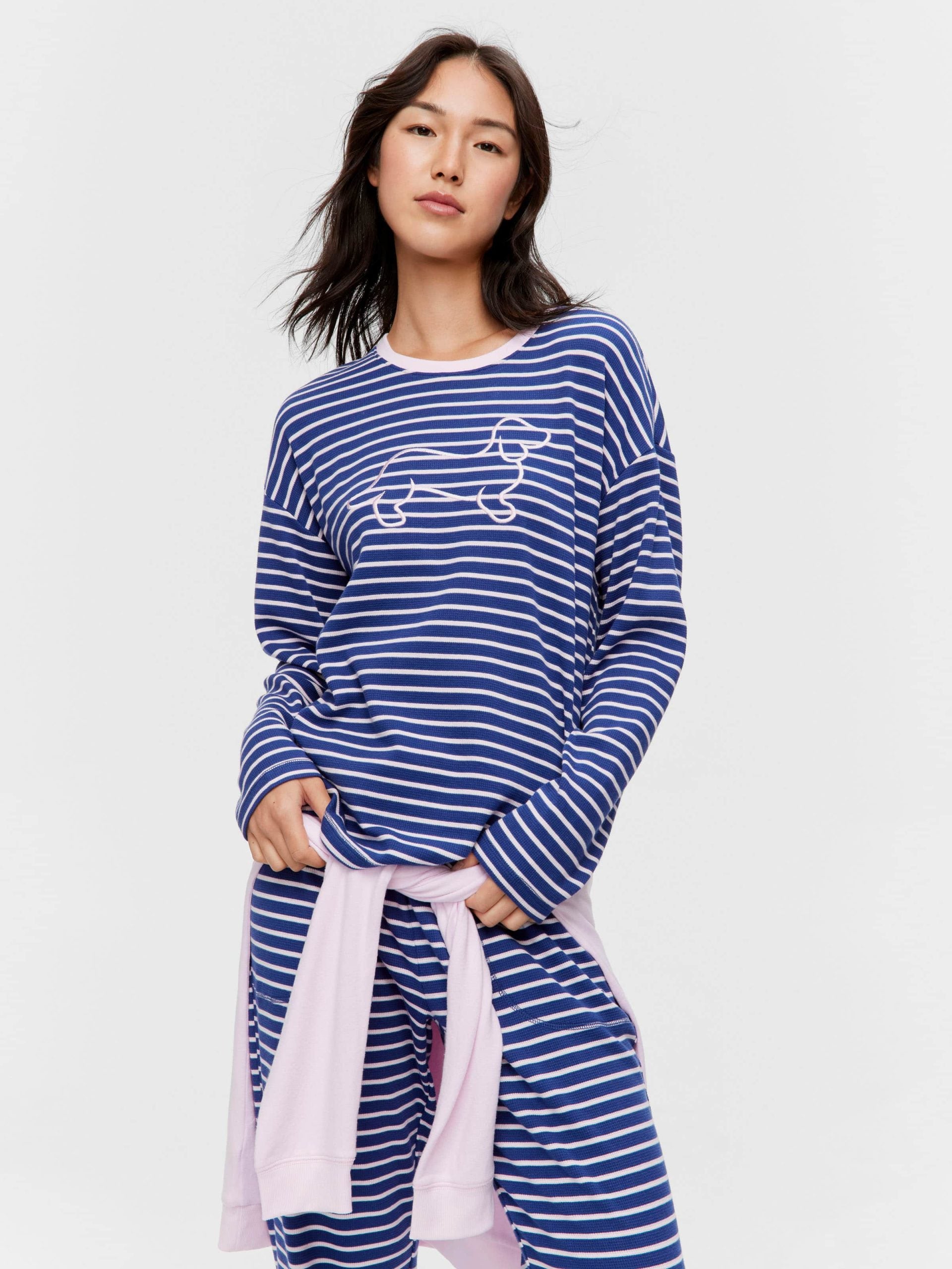 Navy Waffle Stripe Long Sleeve Top multi