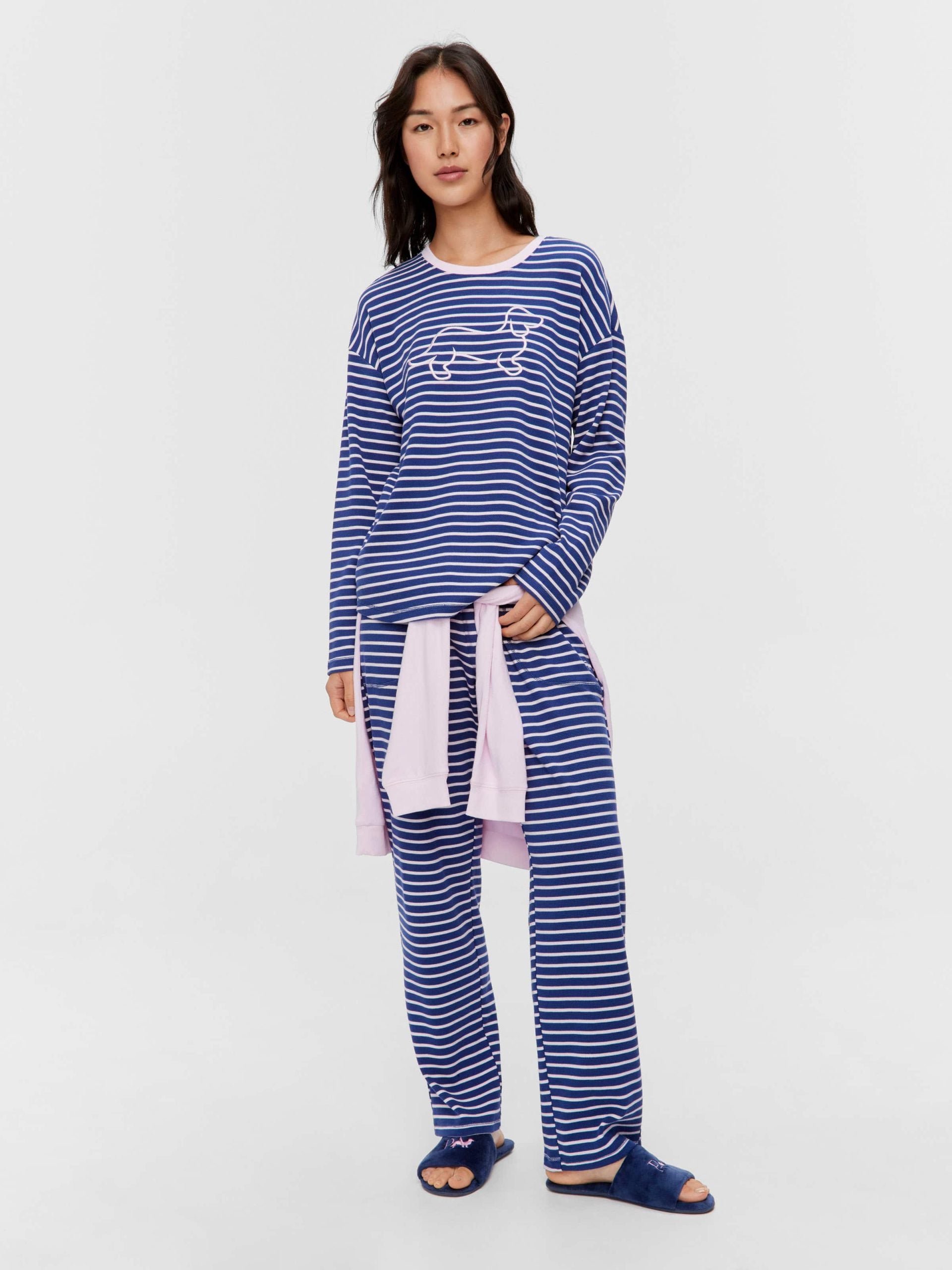 Navy Waffle Stripe Long Sleeve Top multi