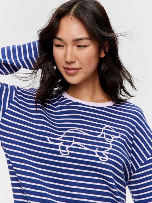 Navy Waffle Stripe Long Sleeve Top multi