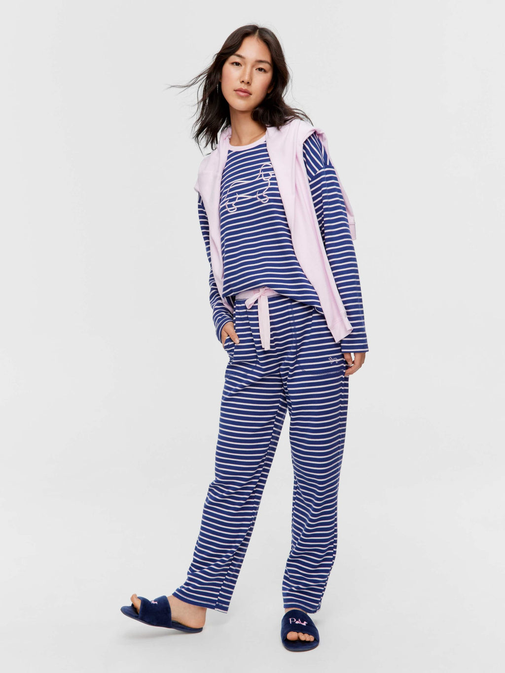 Navy Waffle Stripe Tapered Pj Pant multi