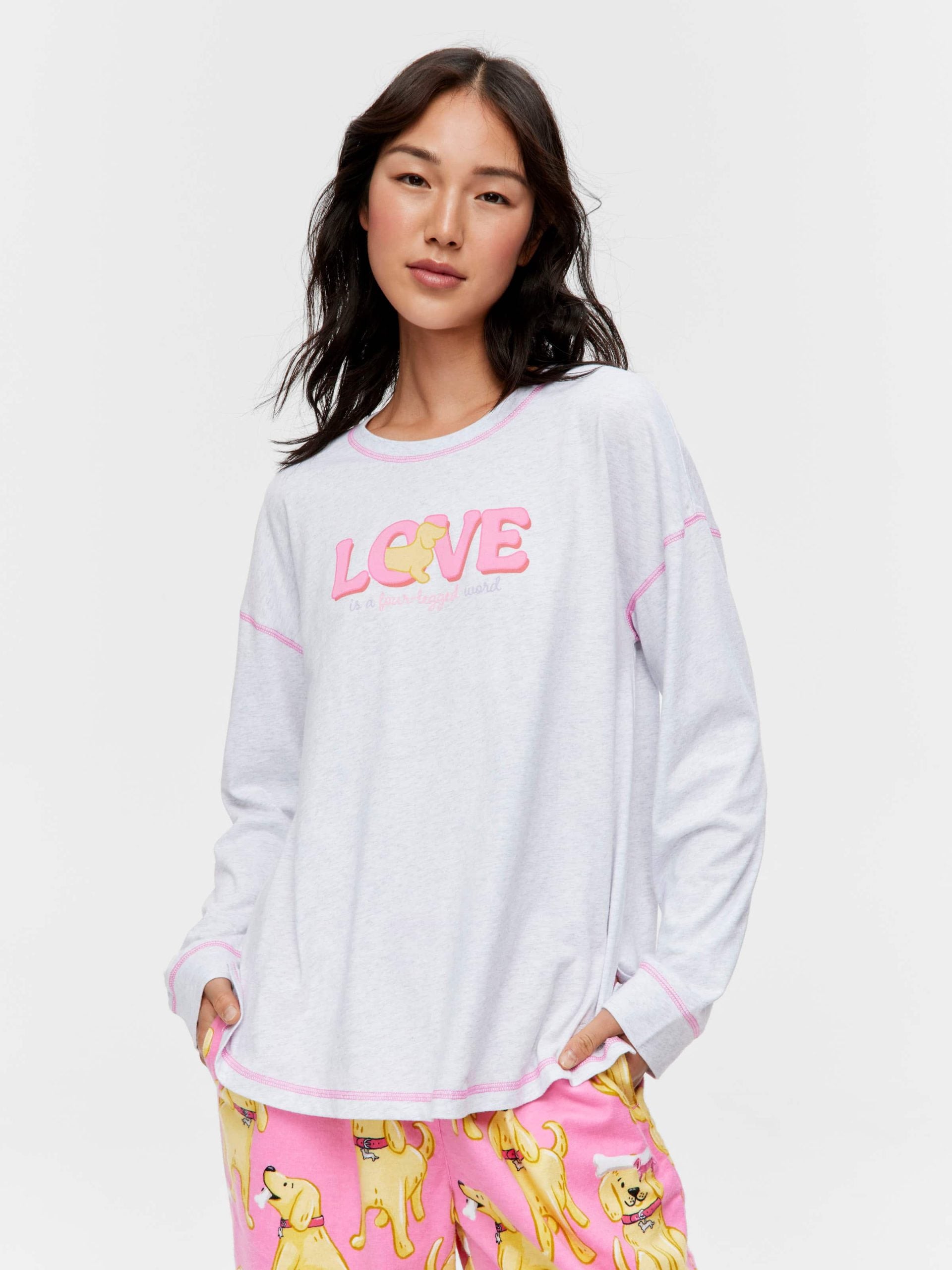 Love Is A 4 Legged Word Oversized Long Sleeve Top ltgrey