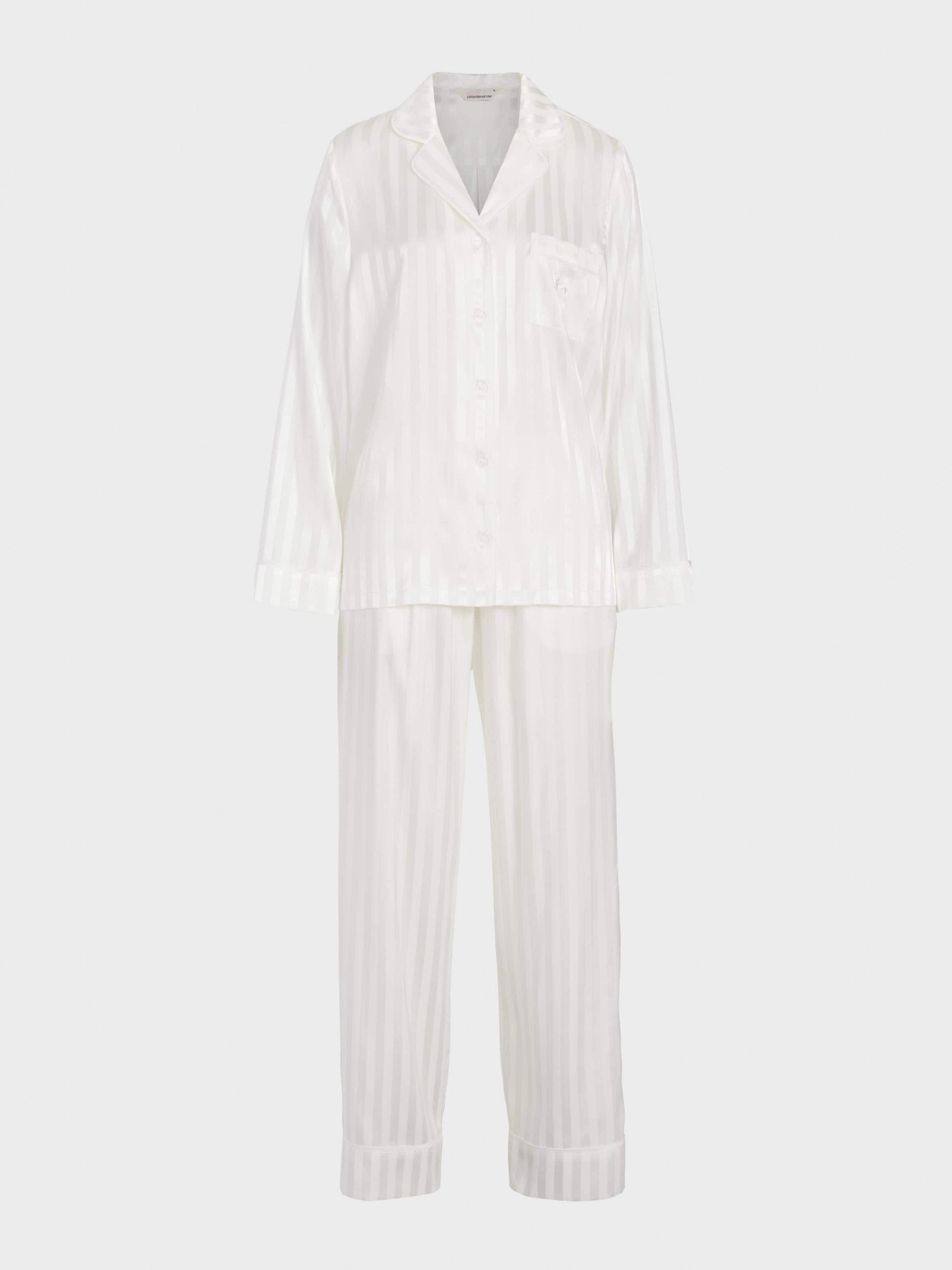 White Stripe Chic Satin Long Sleeve Pj Set white