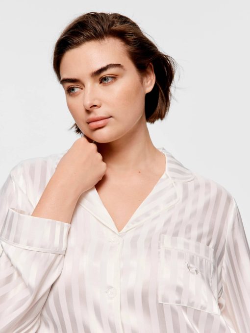 P.A. Plus White Stripe Chic Satin Long Sleeve Pj Set White