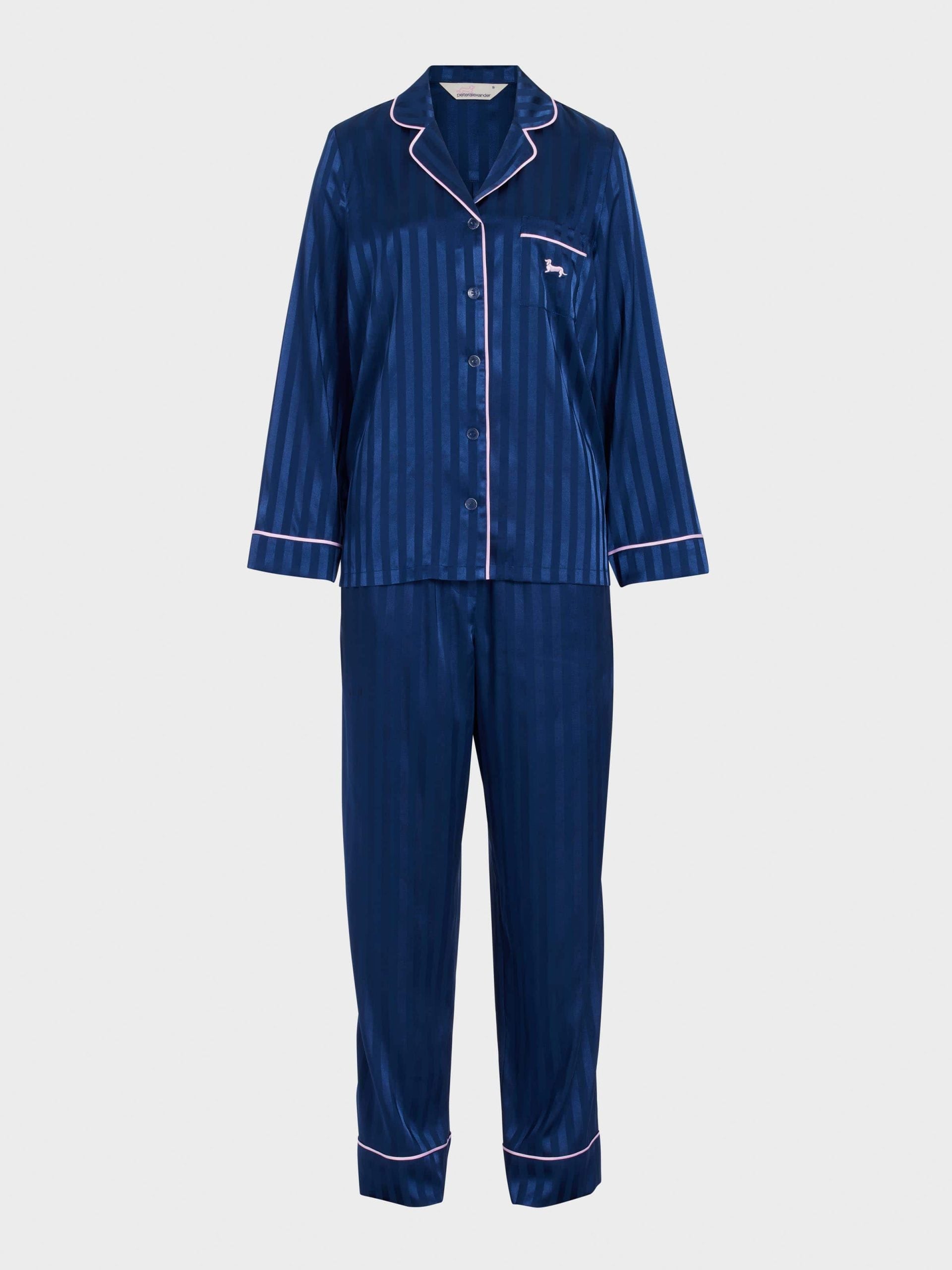 Navy Stripe Chic Satin Long Sleeve Pj Set Navy Stripe