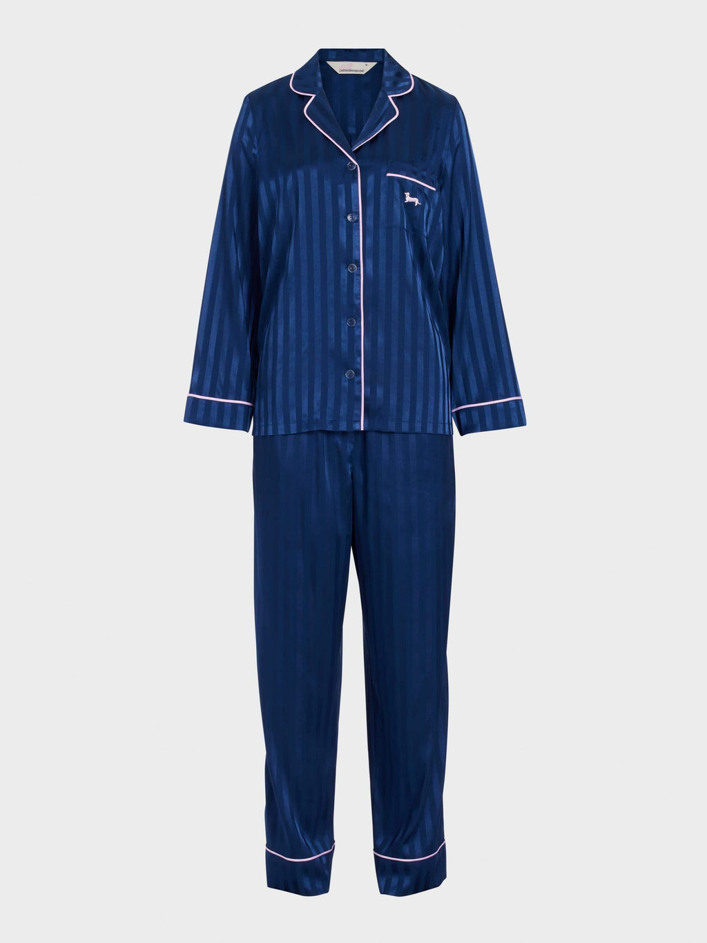 Navy Stripe Chic Satin Long Sleeve Pj Set navystripe