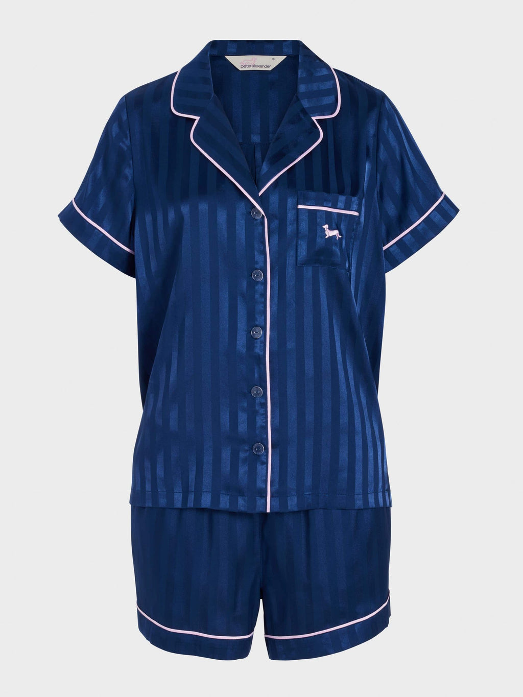 Navy Stripe Chic Satin Shortie Pj Set Navy Stripe