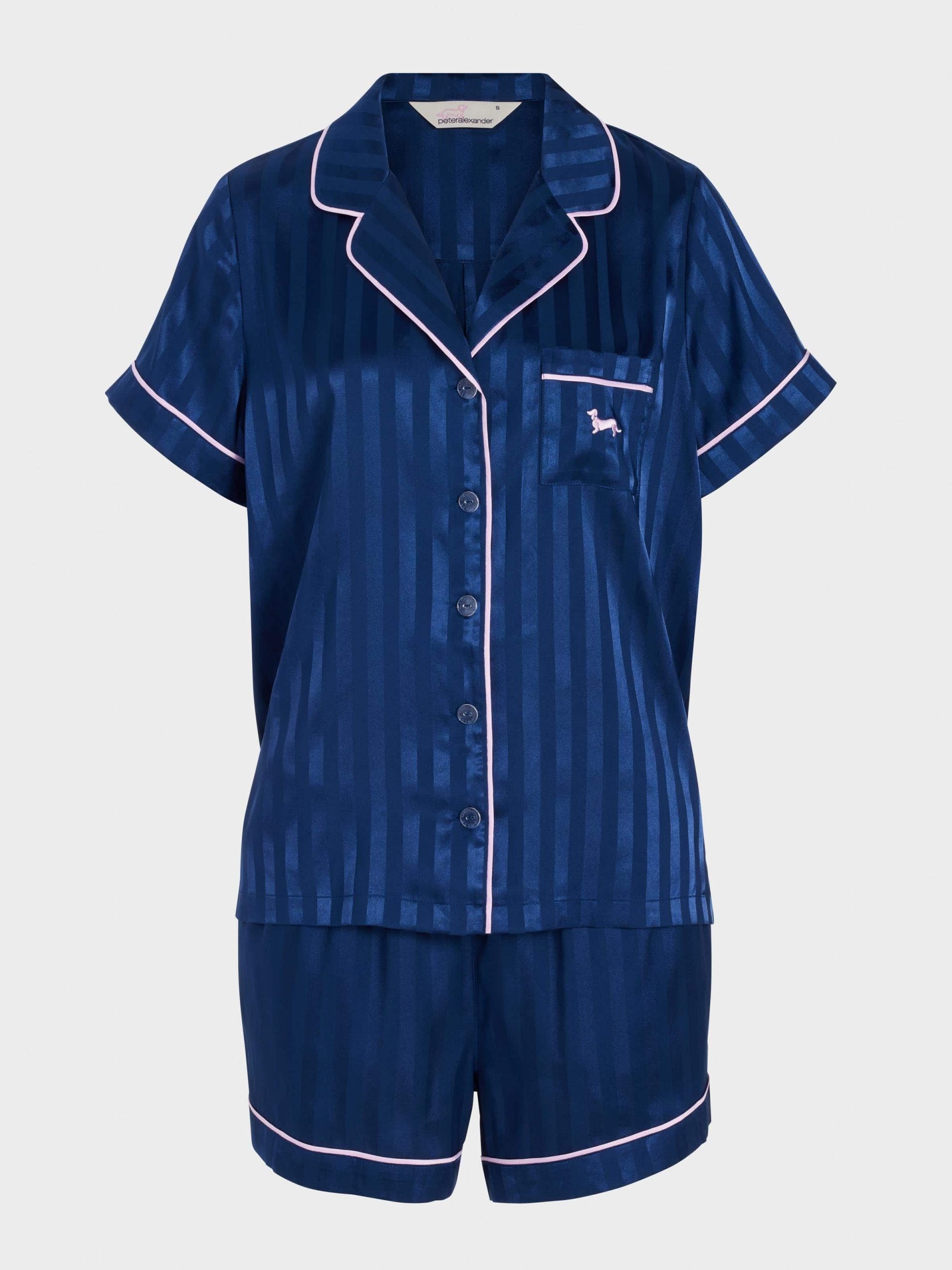 Navy Stripe Chic Satin Shortie Pj Set Navy Stripe