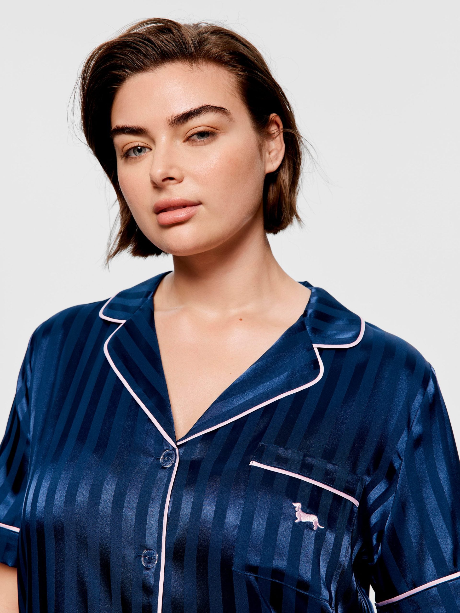 P.A. Plus Navy Stripe Chic Satin Shortie Pj Set Navy Stripe