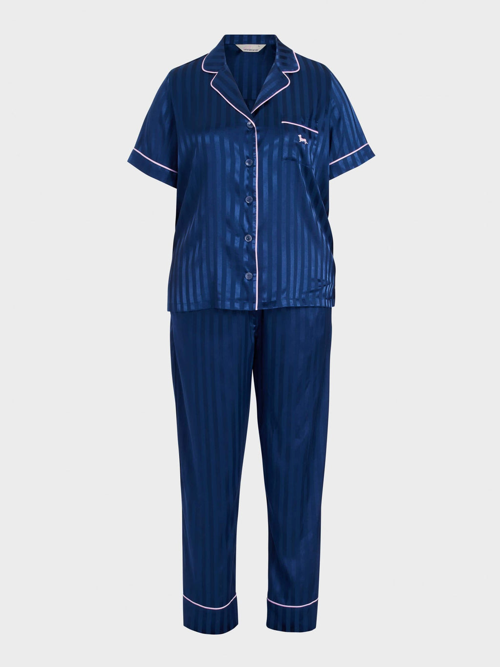 P.A. Plus Navy Stripe Chic Satin Short Sleeve &amp; Pant Pj Set Navy Stripe