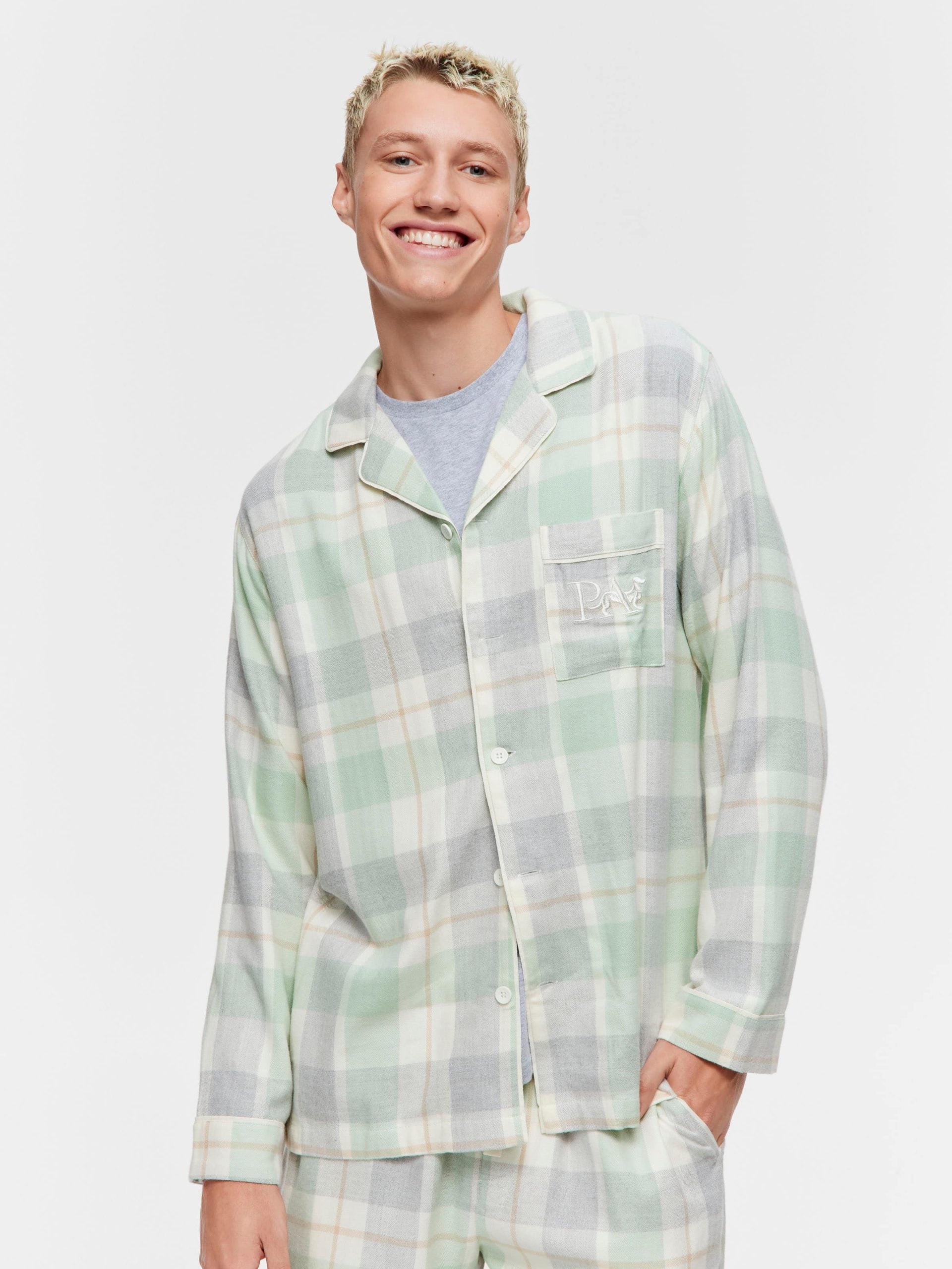 Mint Check Bamboo Flannelette Long Sleeve Pj Set multi