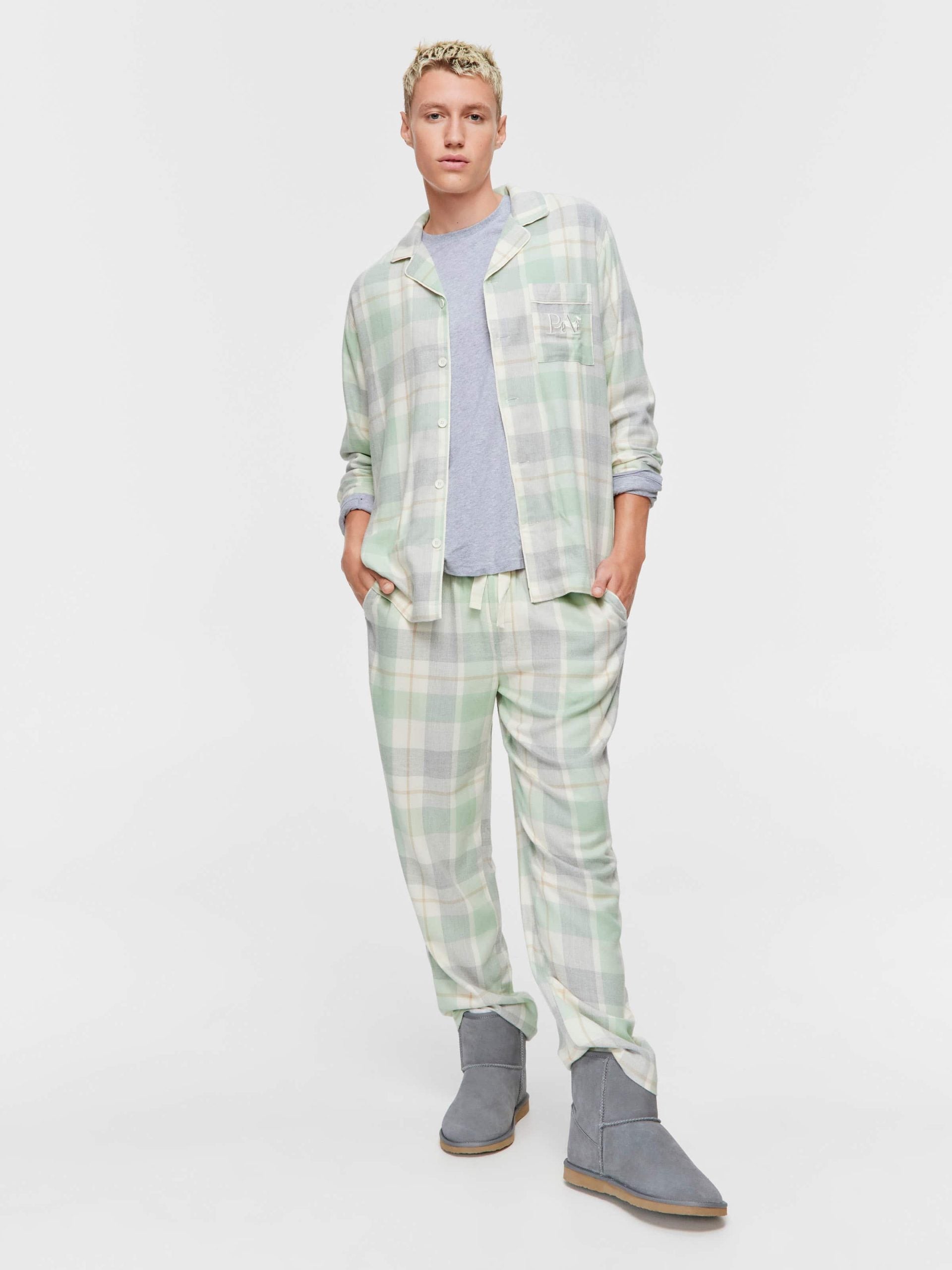 Mint Check Bamboo Flannelette Long Sleeve Pj Set multi