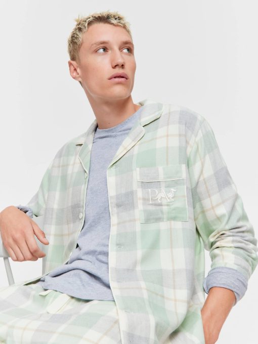 Mint Check Bamboo Flannelette Long Sleeve Pj Set multi