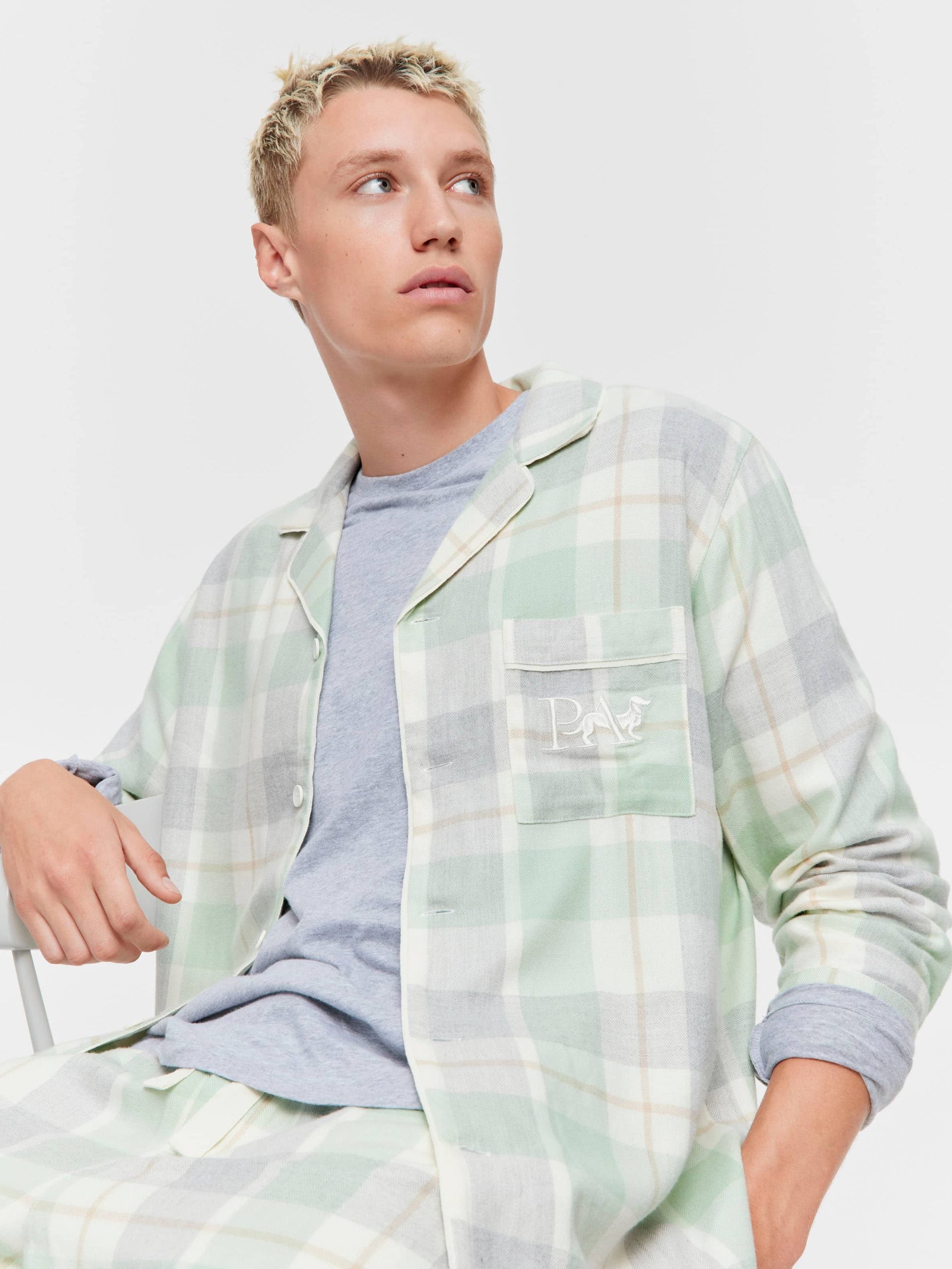 Mint Check Bamboo Flannelette Long Sleeve Pj Set multi