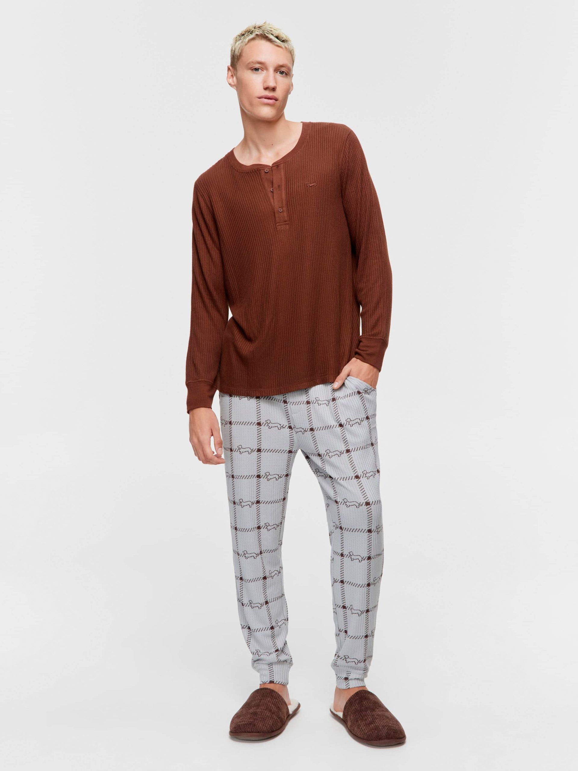 Chocolate Brown Waffle Henley brown