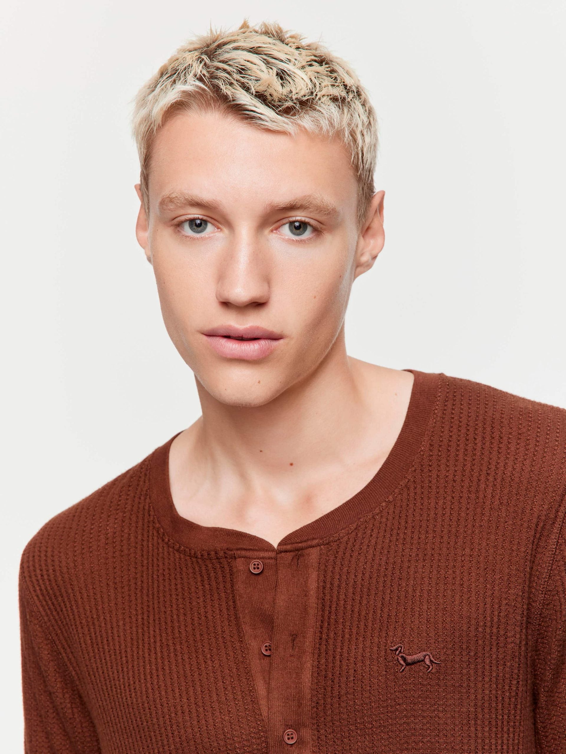 Chocolate Brown Waffle Henley brown