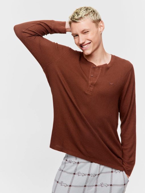 Chocolate Brown Waffle Henley brown