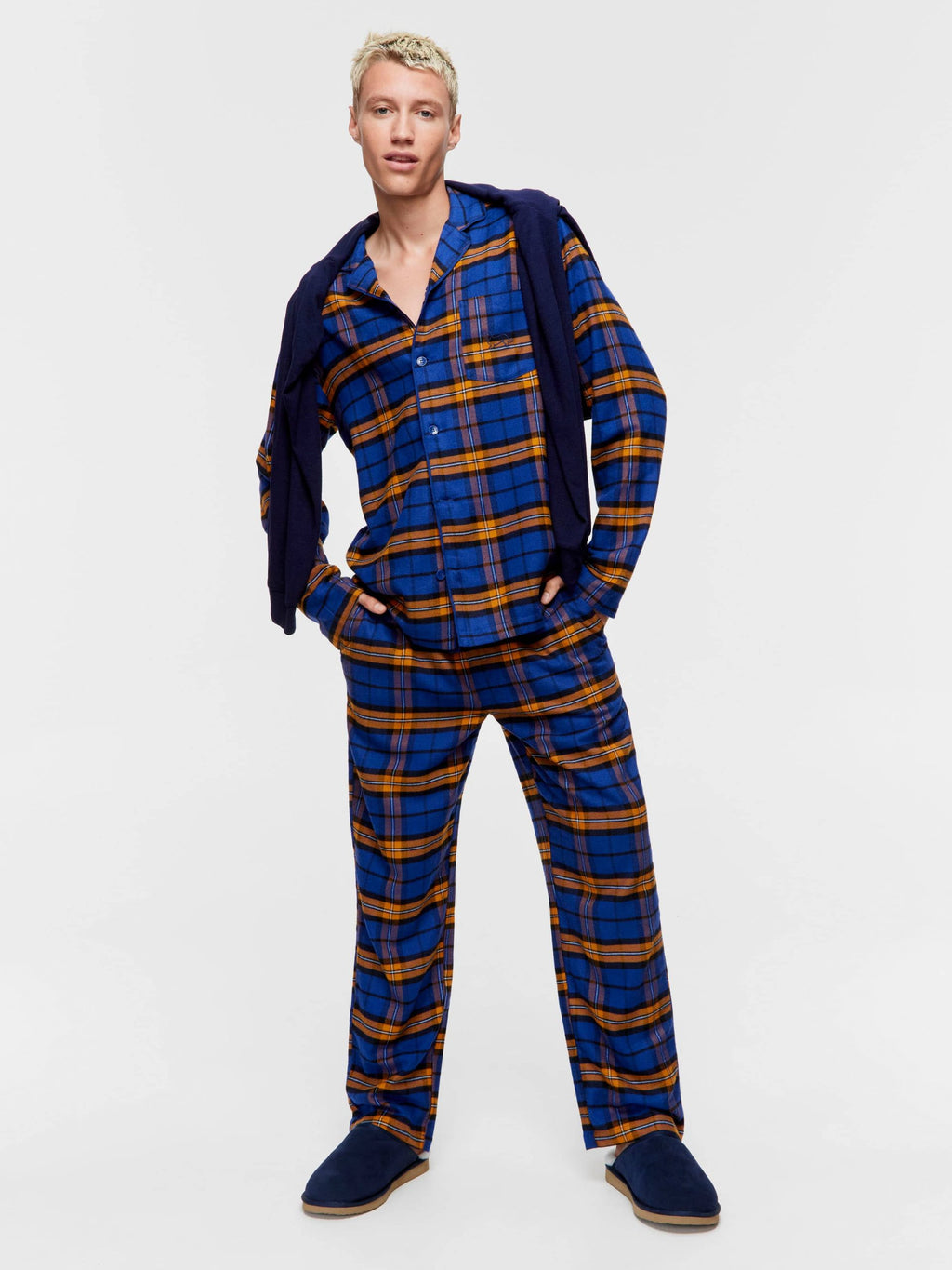 Navy Check Flannelette Long Sleeve Pj Set navy