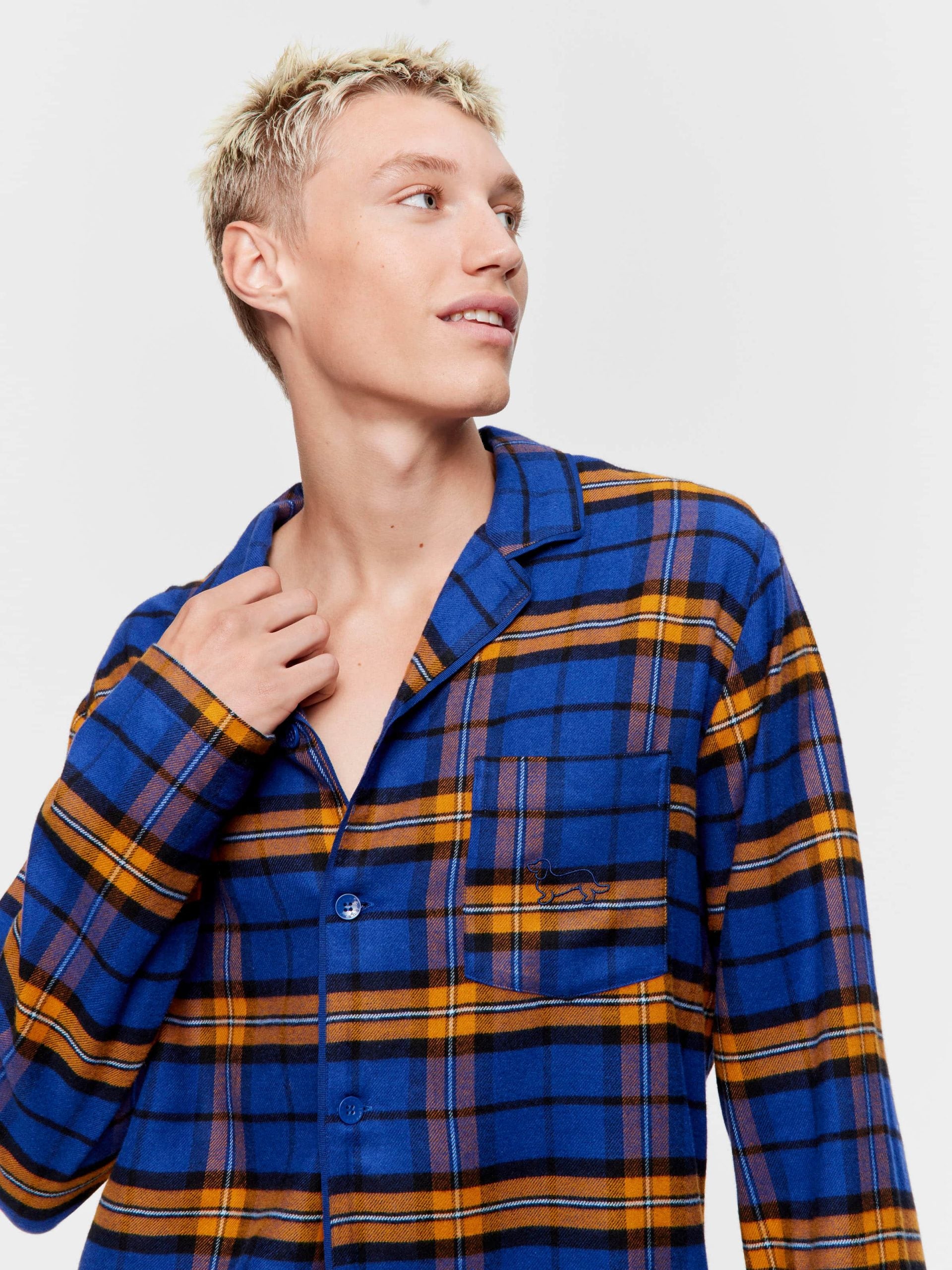 Navy Check Flannelette Long Sleeve Pj Set navy