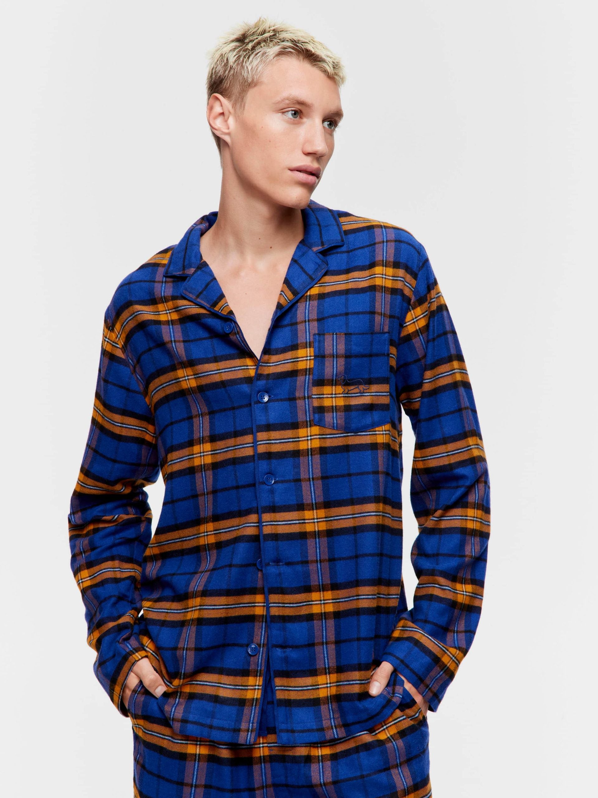 Navy Check Flannelette Long Sleeve Pj Set navy