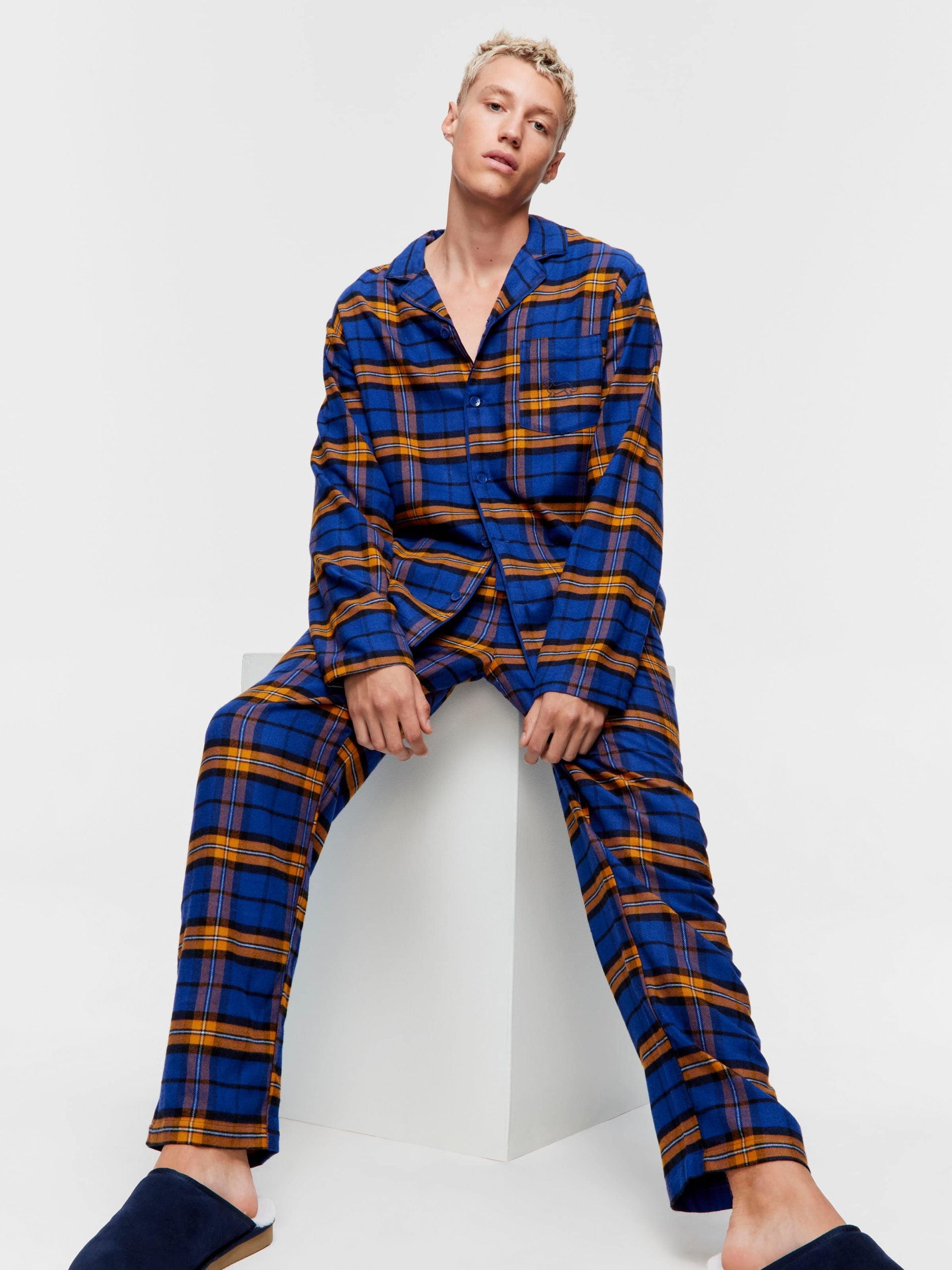 Navy Check Flannelette Long Sleeve Pj Set navy