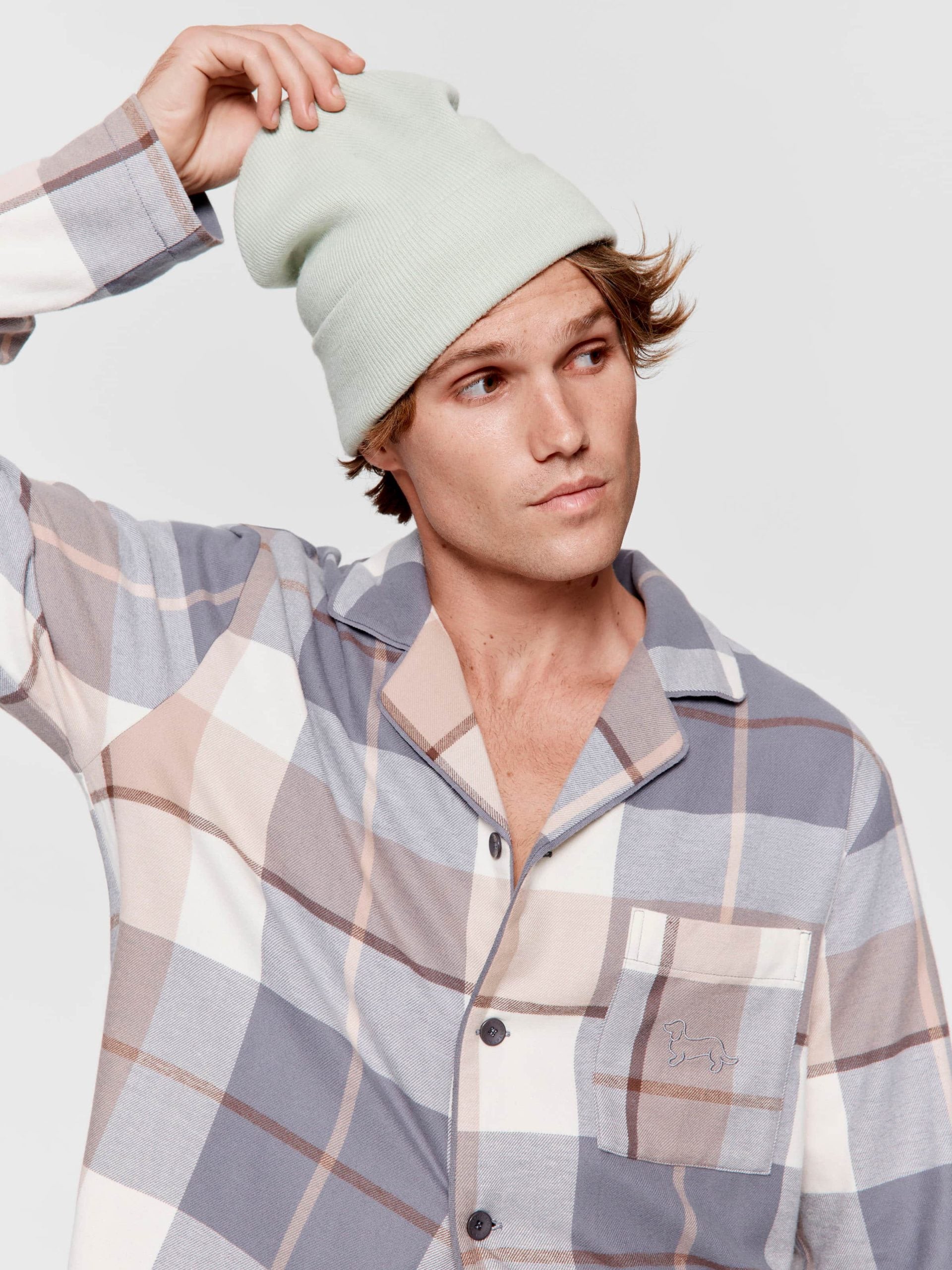 Grey Check Flannelette Long Sleeve Pj Set multi