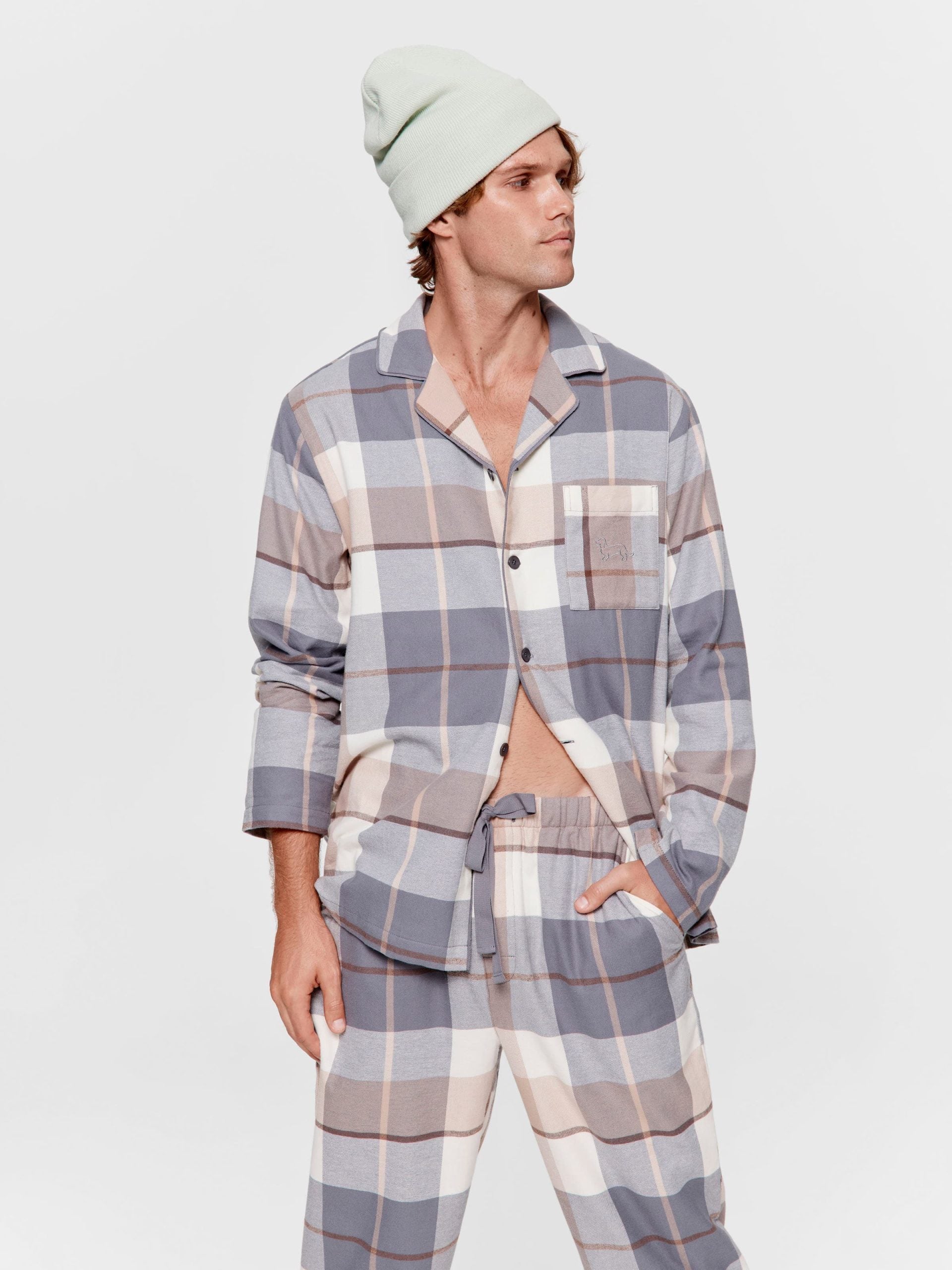 Grey Check Flannelette Long Sleeve Pj Set multi