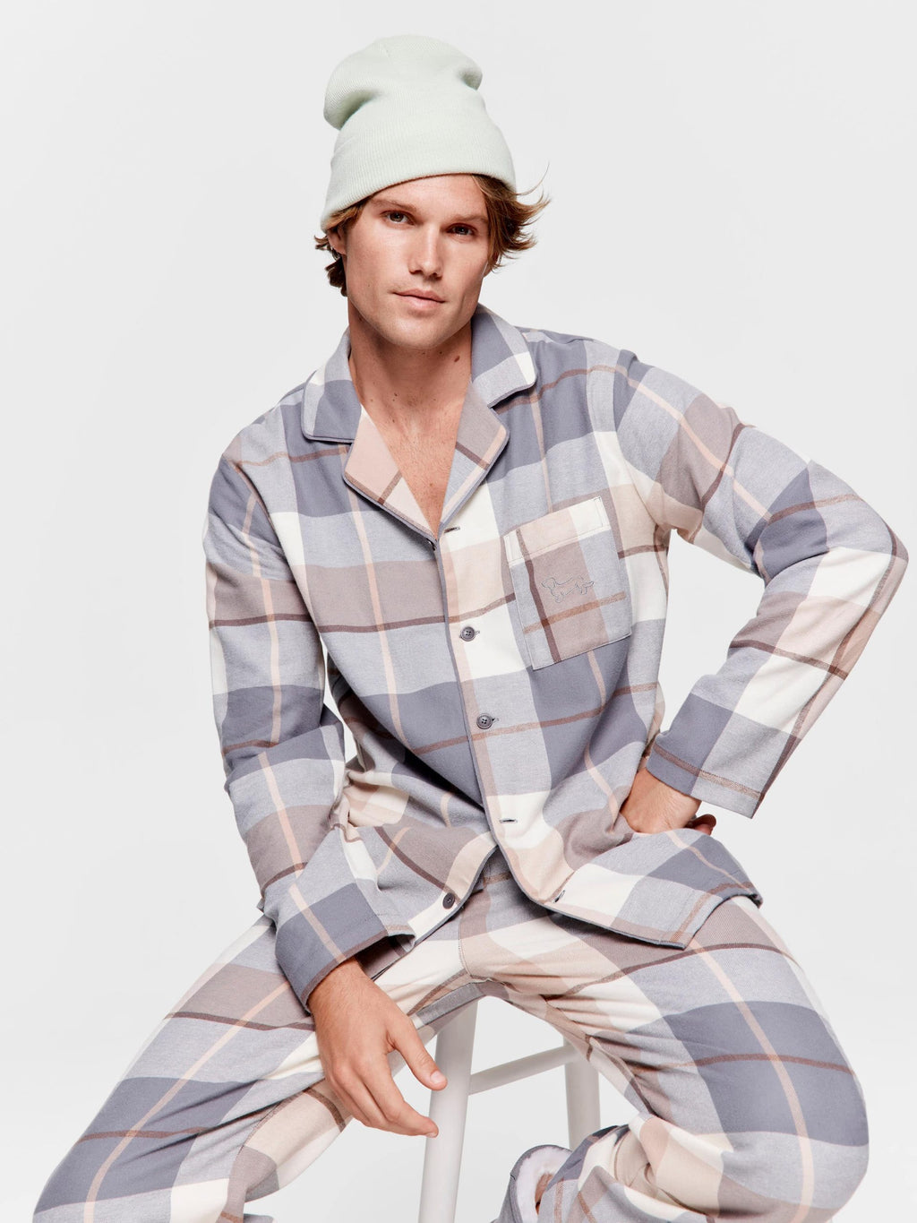 Grey Check Flannelette Long Sleeve Pj Set multi