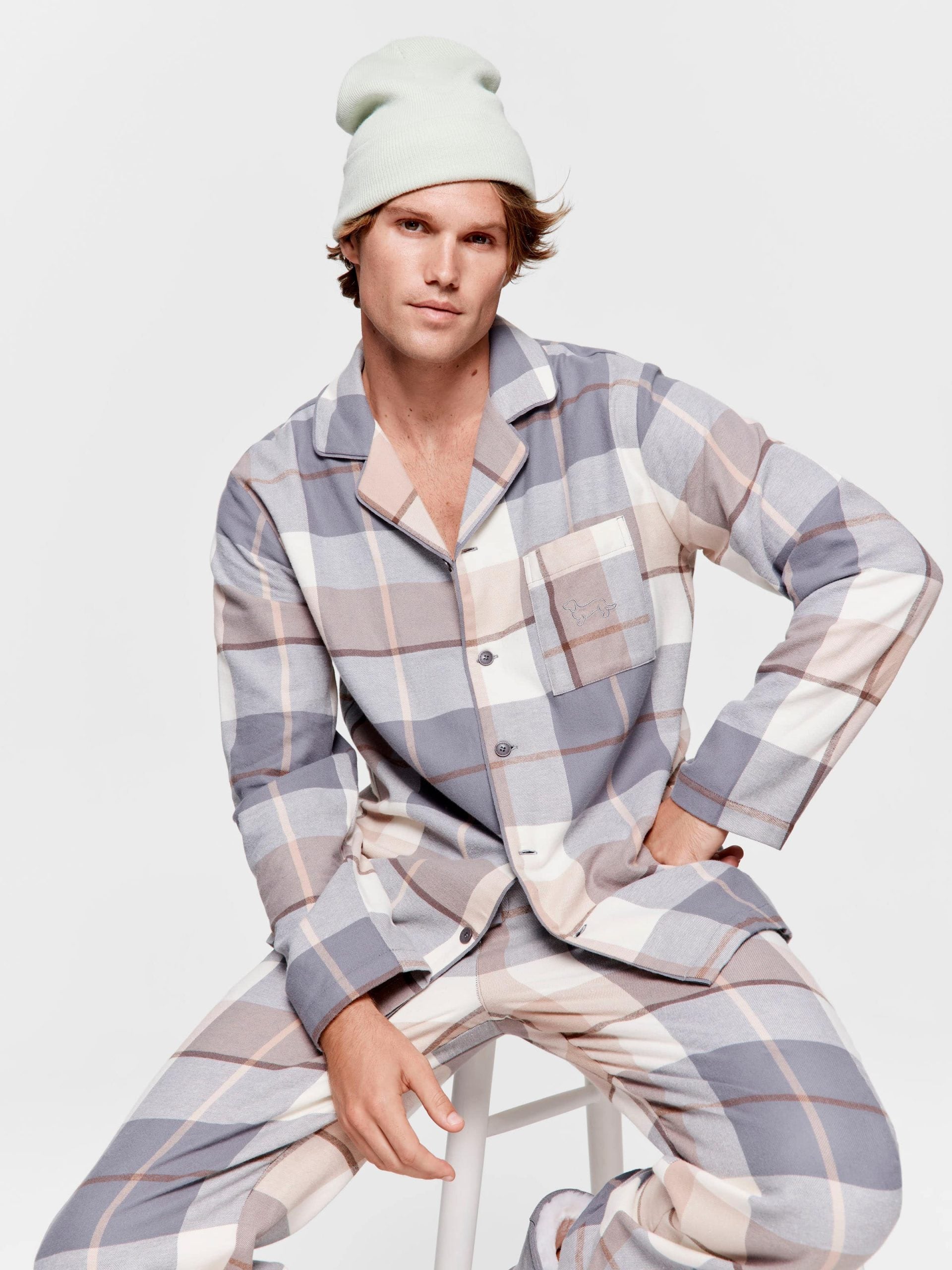 Grey Check Flannelette Long Sleeve Pj Set multi