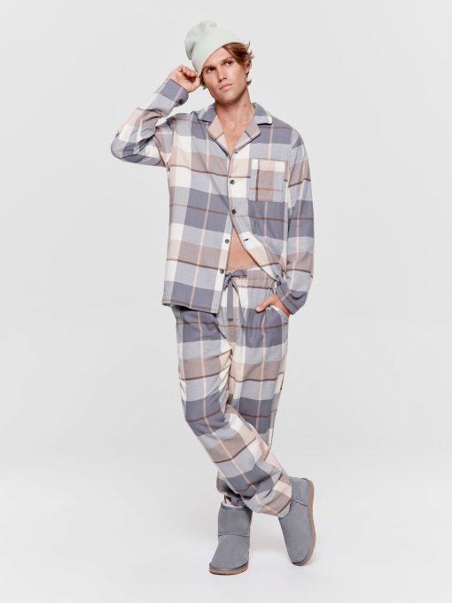Grey Check Flannelette Long Sleeve Pj Set multi