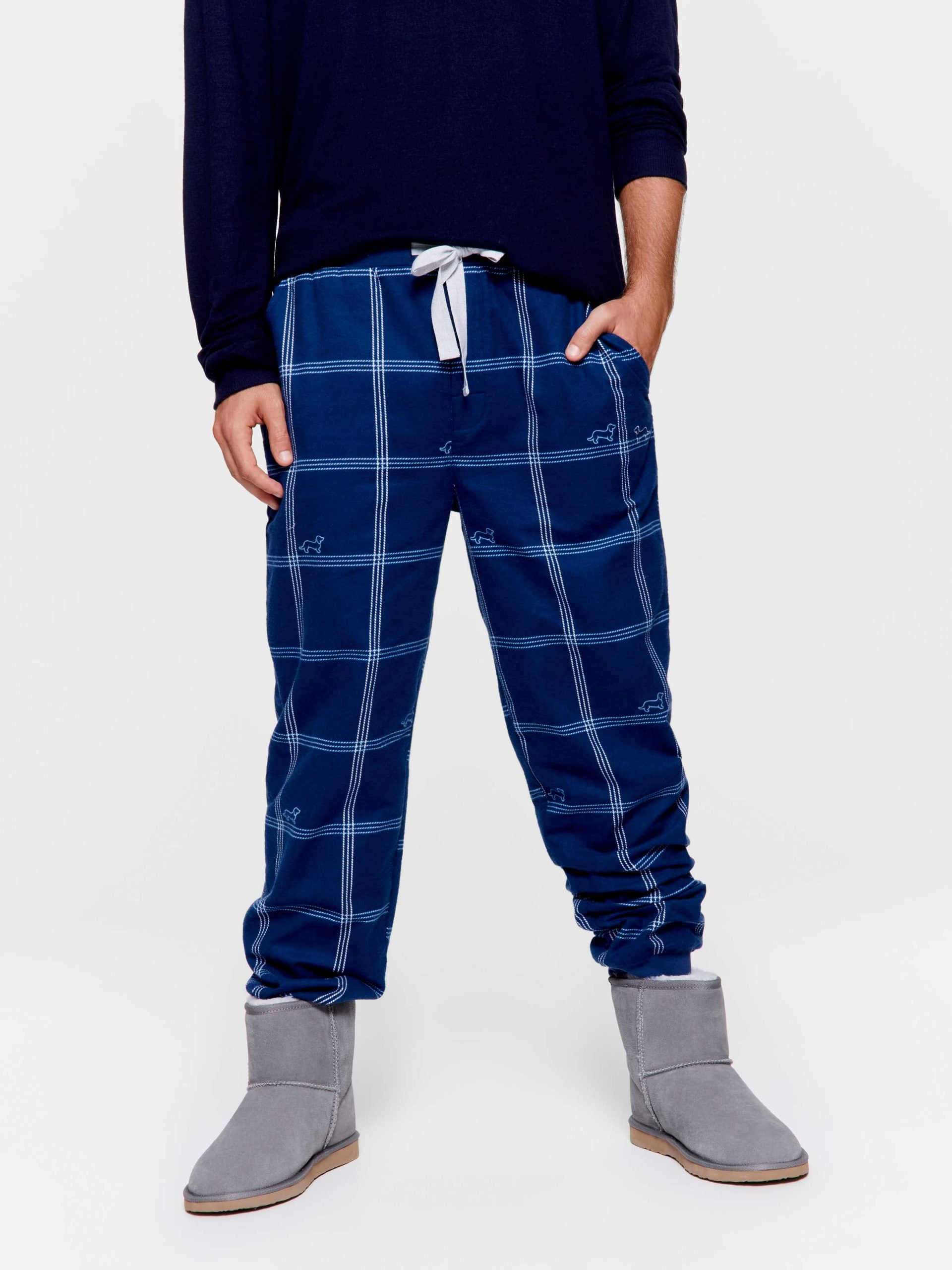Navy Windowpane Flannelette Pj Pant multi