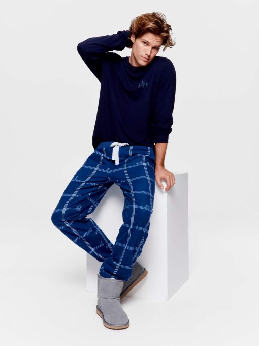 Navy Windowpane Flannelette Pj Pant multi