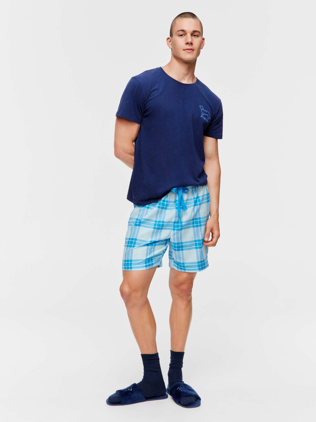Blue  Windowpane Mid Short multi