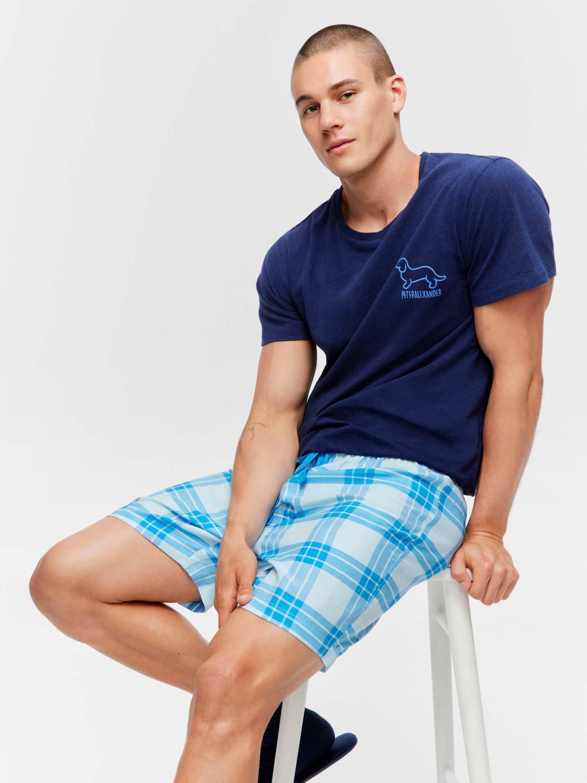 Blue  Windowpane Mid Short multi